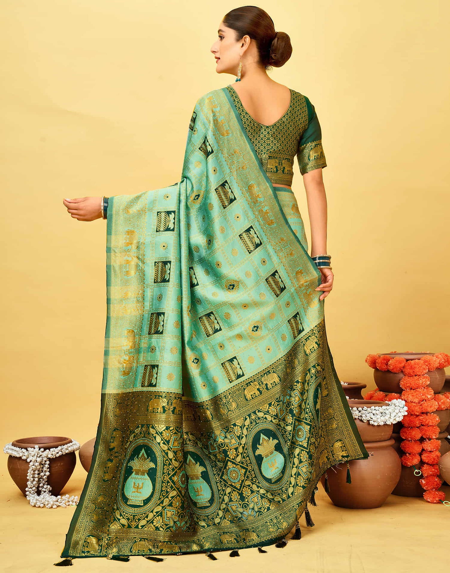 Light Mint Green Silk Woven Patola Saree