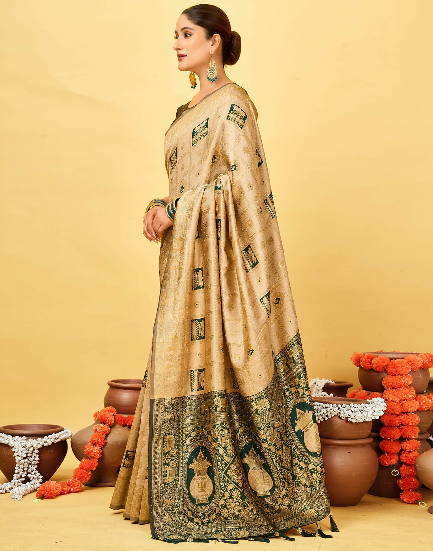 Beige Silk Woven Patola Saree