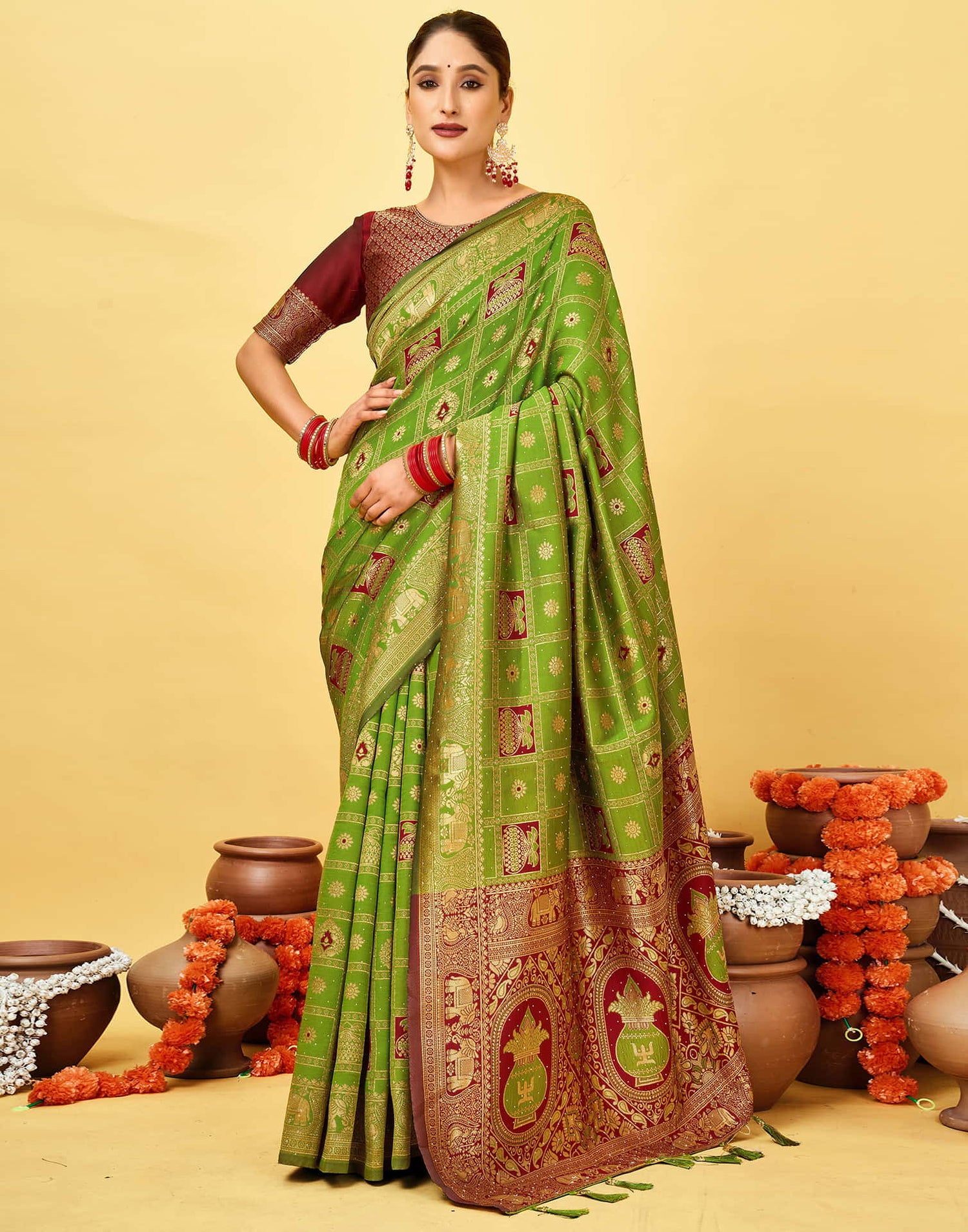Green Silk Woven Patola Saree