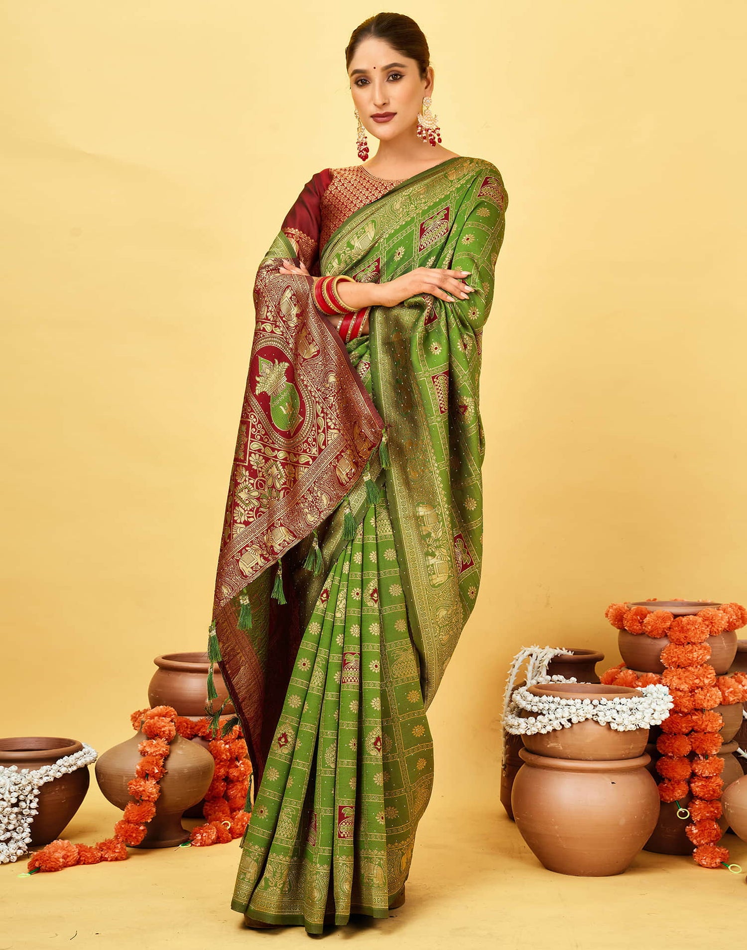 Green Silk Woven Patola Saree