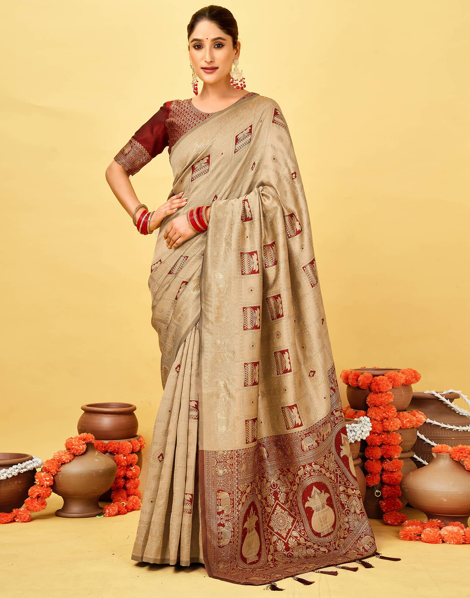 Beige Silk Woven Patola Saree