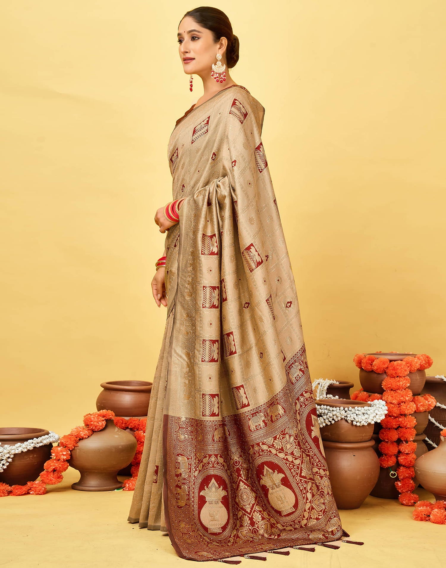 Beige Silk Woven Patola Saree