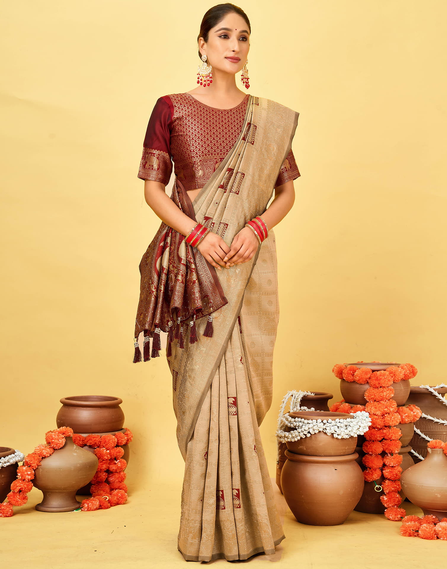 Beige Silk Woven Patola Saree