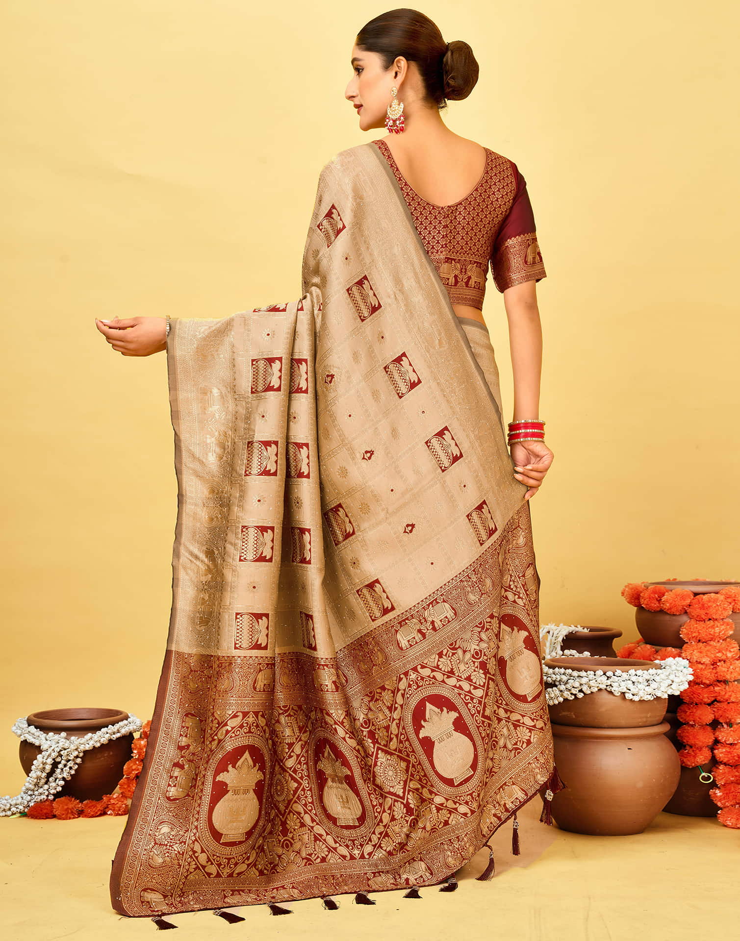 Beige Silk Woven Patola Saree
