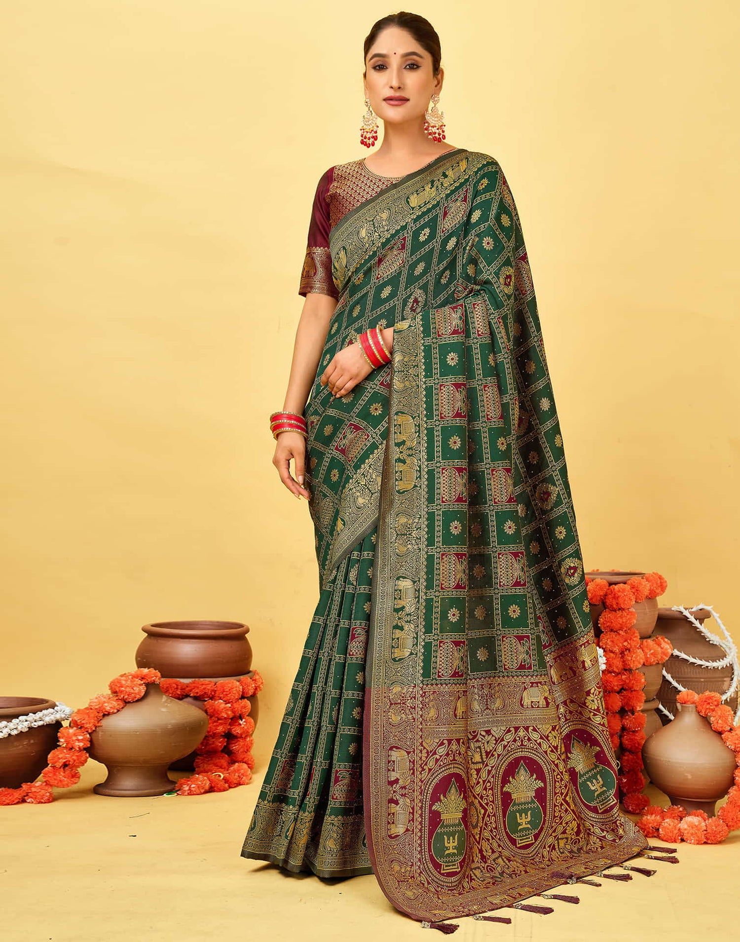 Dark Green Silk Woven Patola Saree