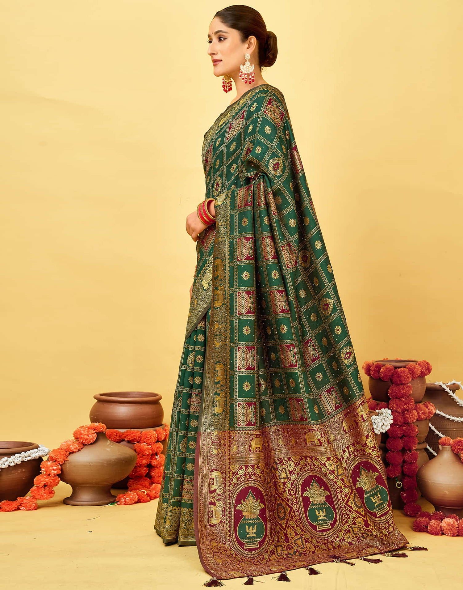 Dark Green Silk Woven Patola Saree