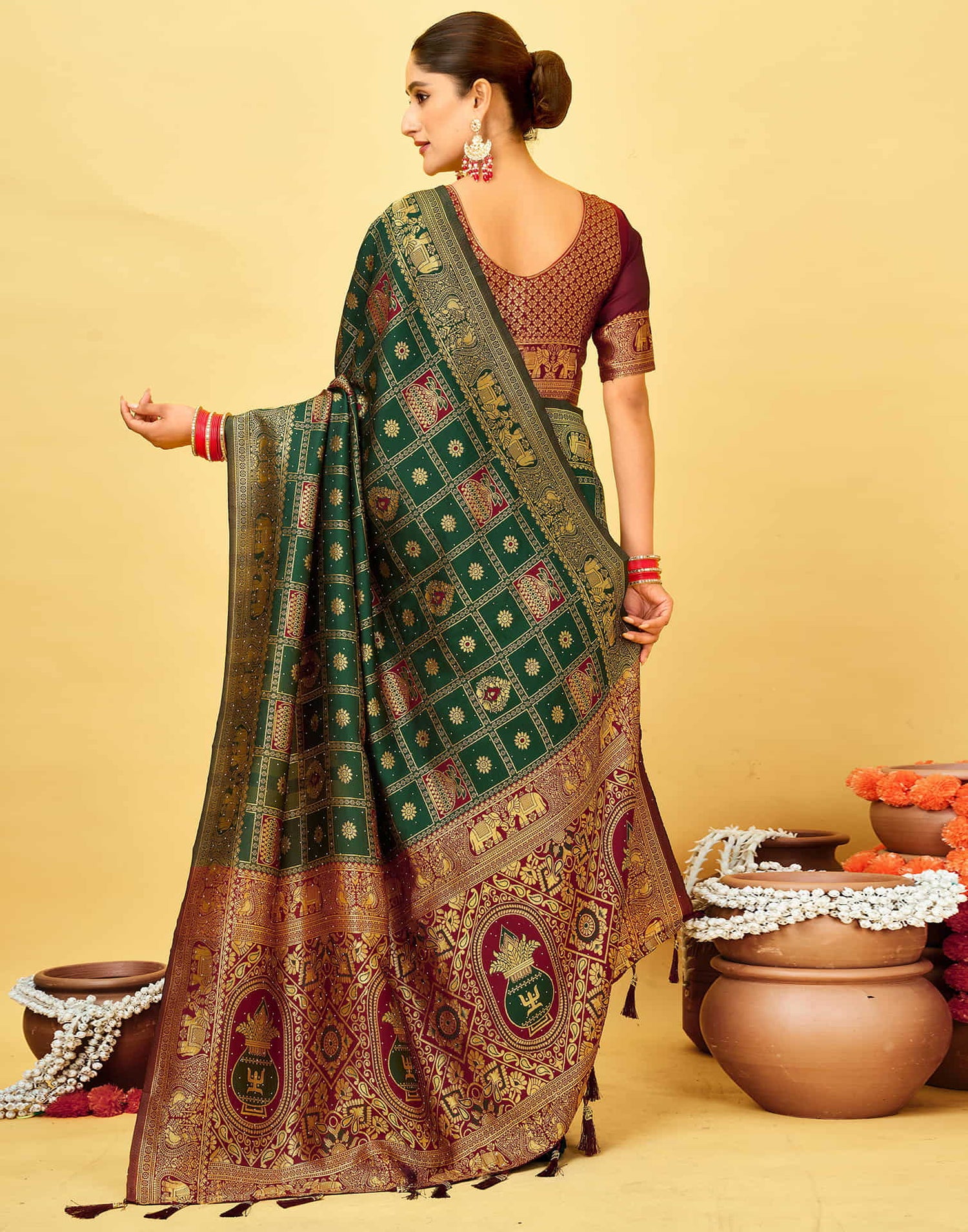 Dark Green Silk Woven Patola Saree