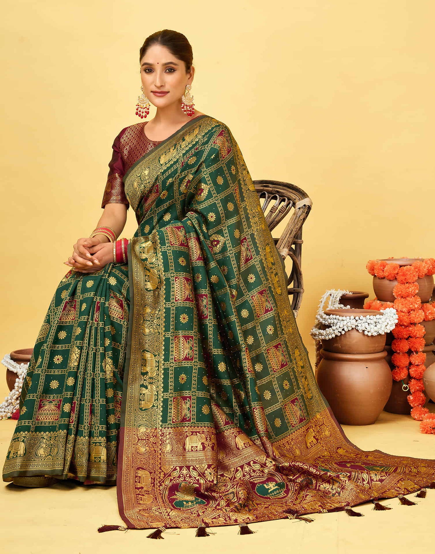 Dark Green Silk Woven Patola Saree