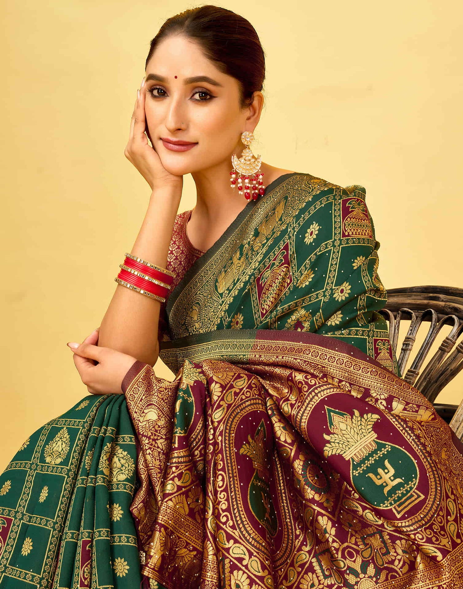 Dark Green Silk Woven Patola Saree