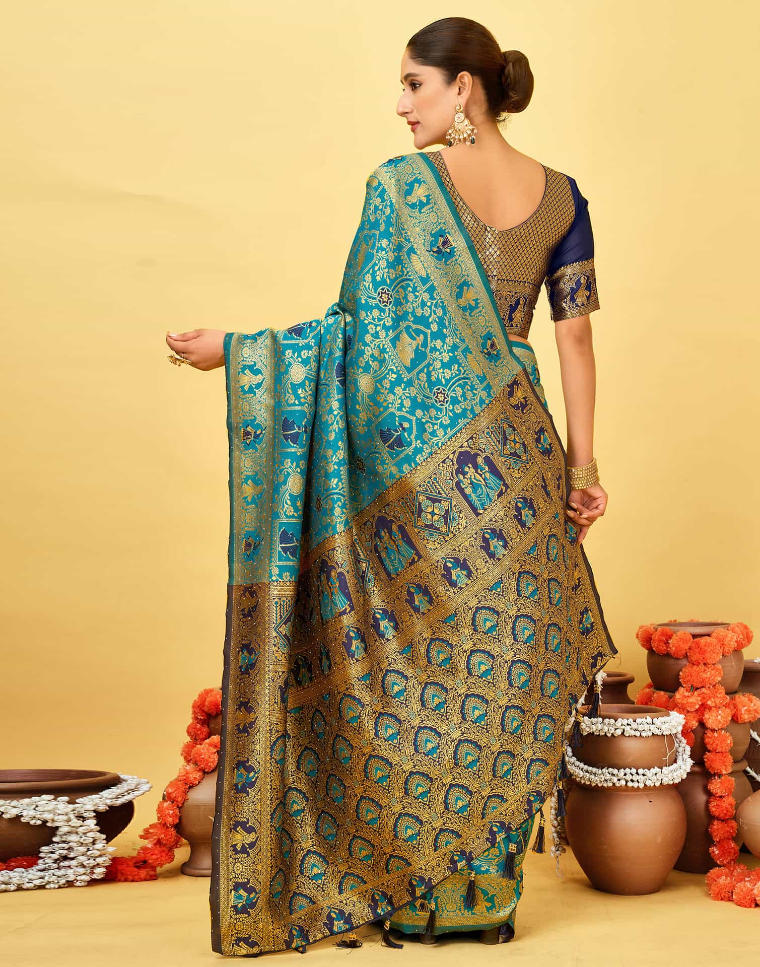 Teal Blue Silk Woven Baluchari Saree