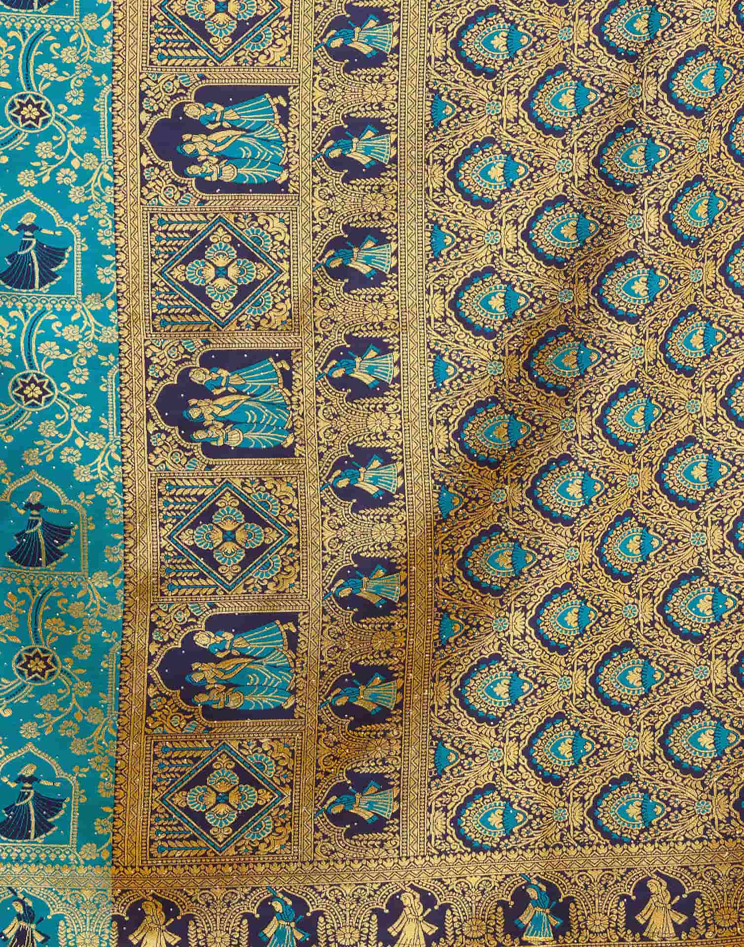 Teal Blue Silk Woven Baluchari Saree