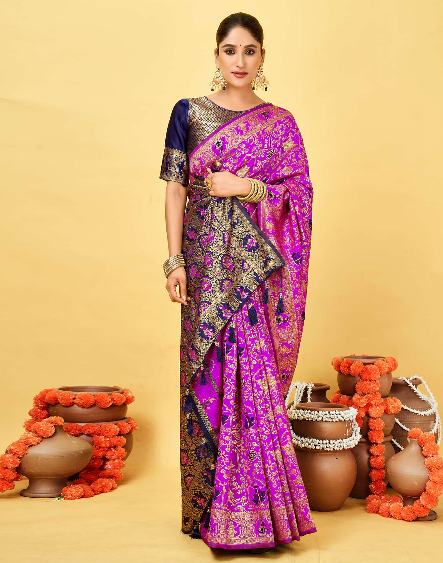 Magenta Silk Woven Baluchari Saree