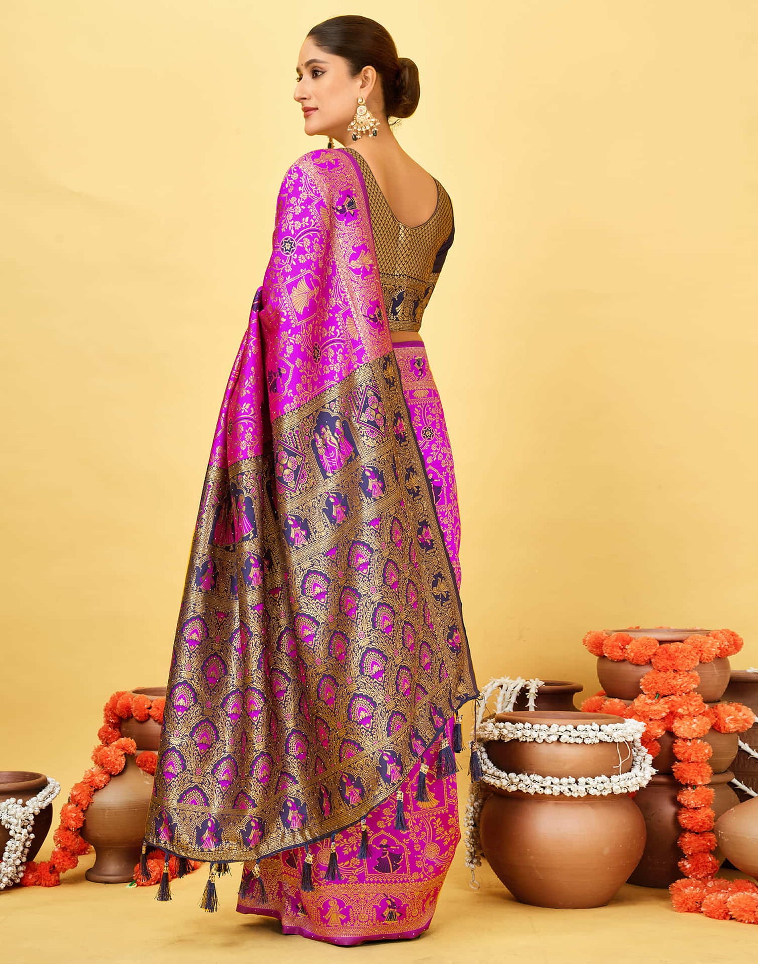 Magenta Silk Woven Baluchari Saree