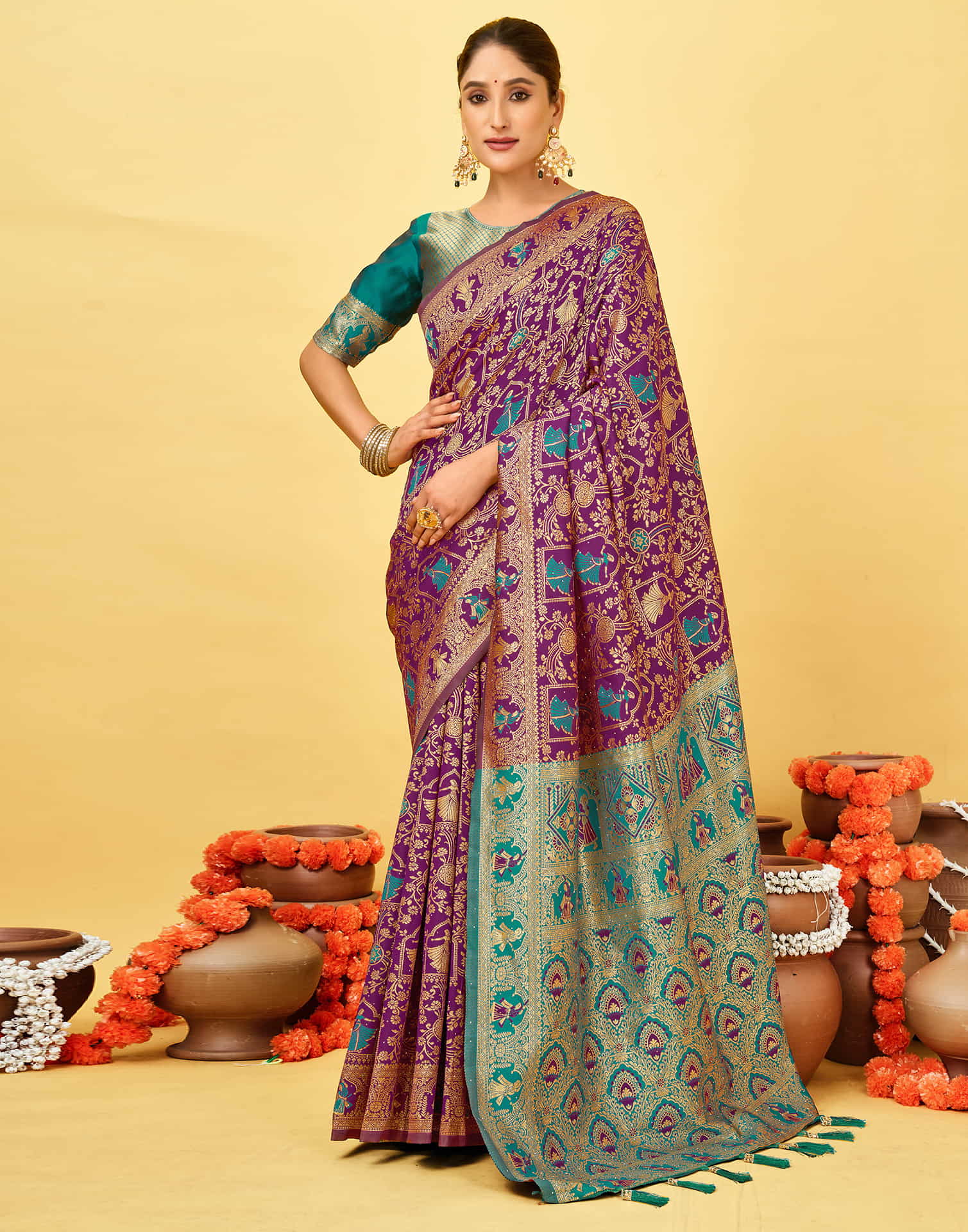 Dark Purple Silk Woven Baluchari Saree