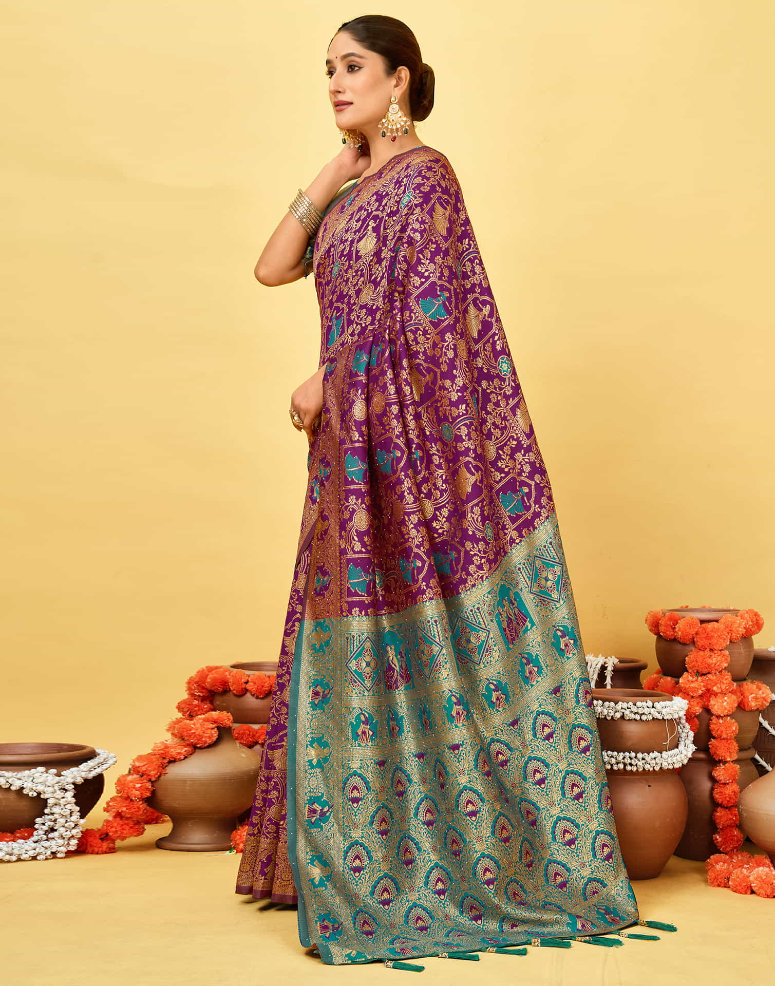 Dark Purple Silk Woven Baluchari Saree