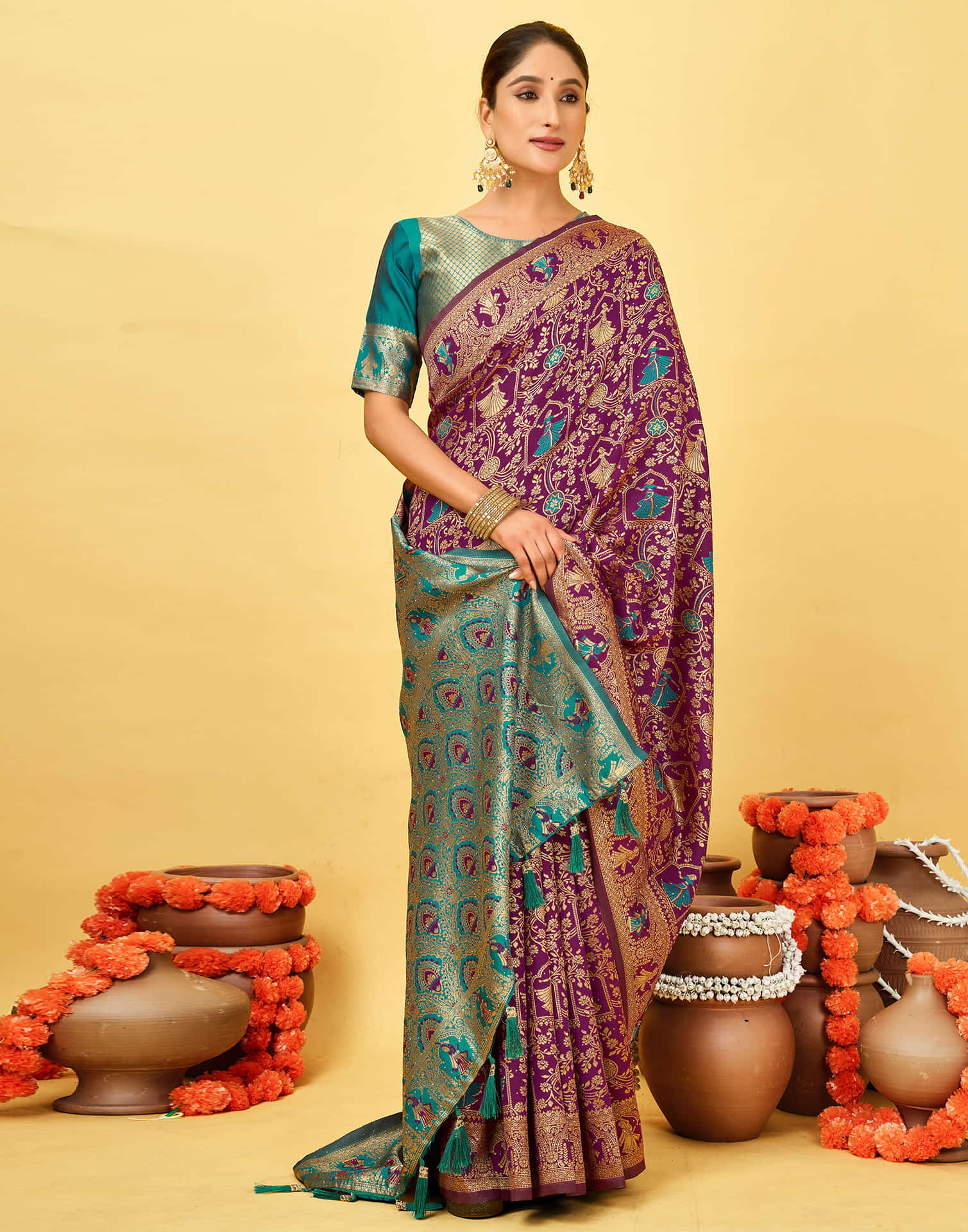 Dark Purple Silk Woven Baluchari Saree