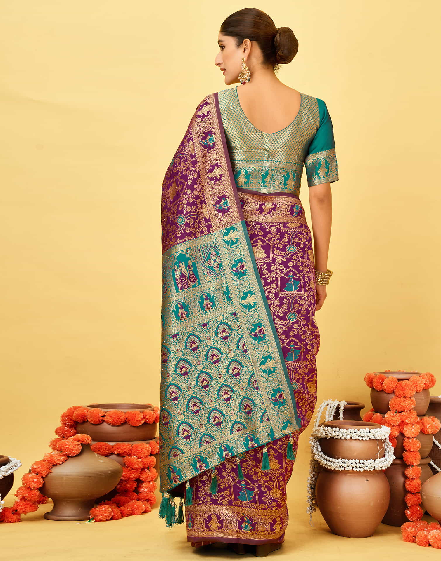 Dark Purple Silk Woven Baluchari Saree