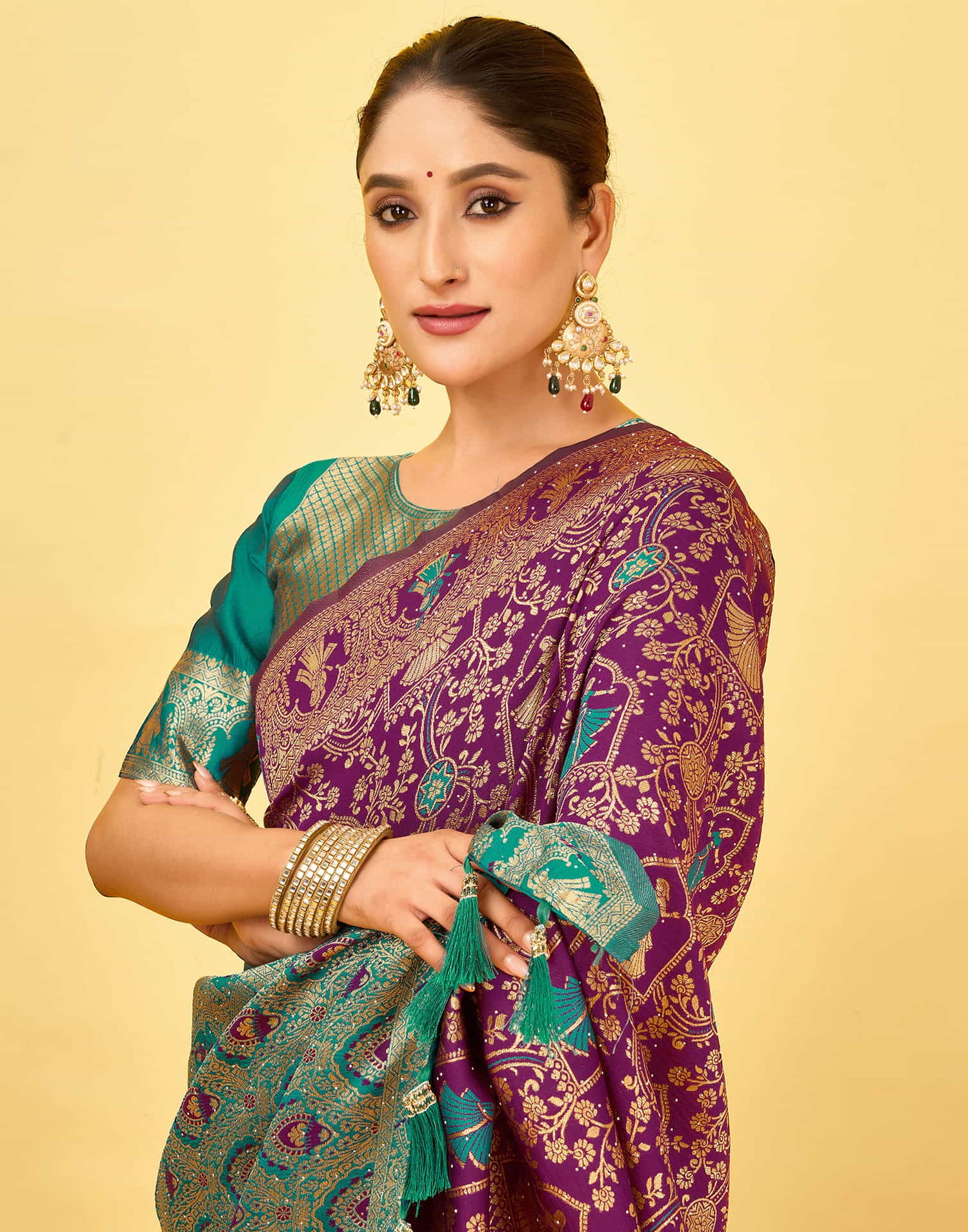 Dark Purple Silk Woven Baluchari Saree