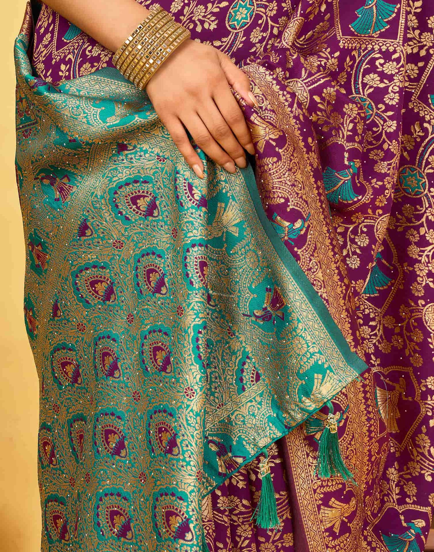 Dark Purple Silk Woven Baluchari Saree