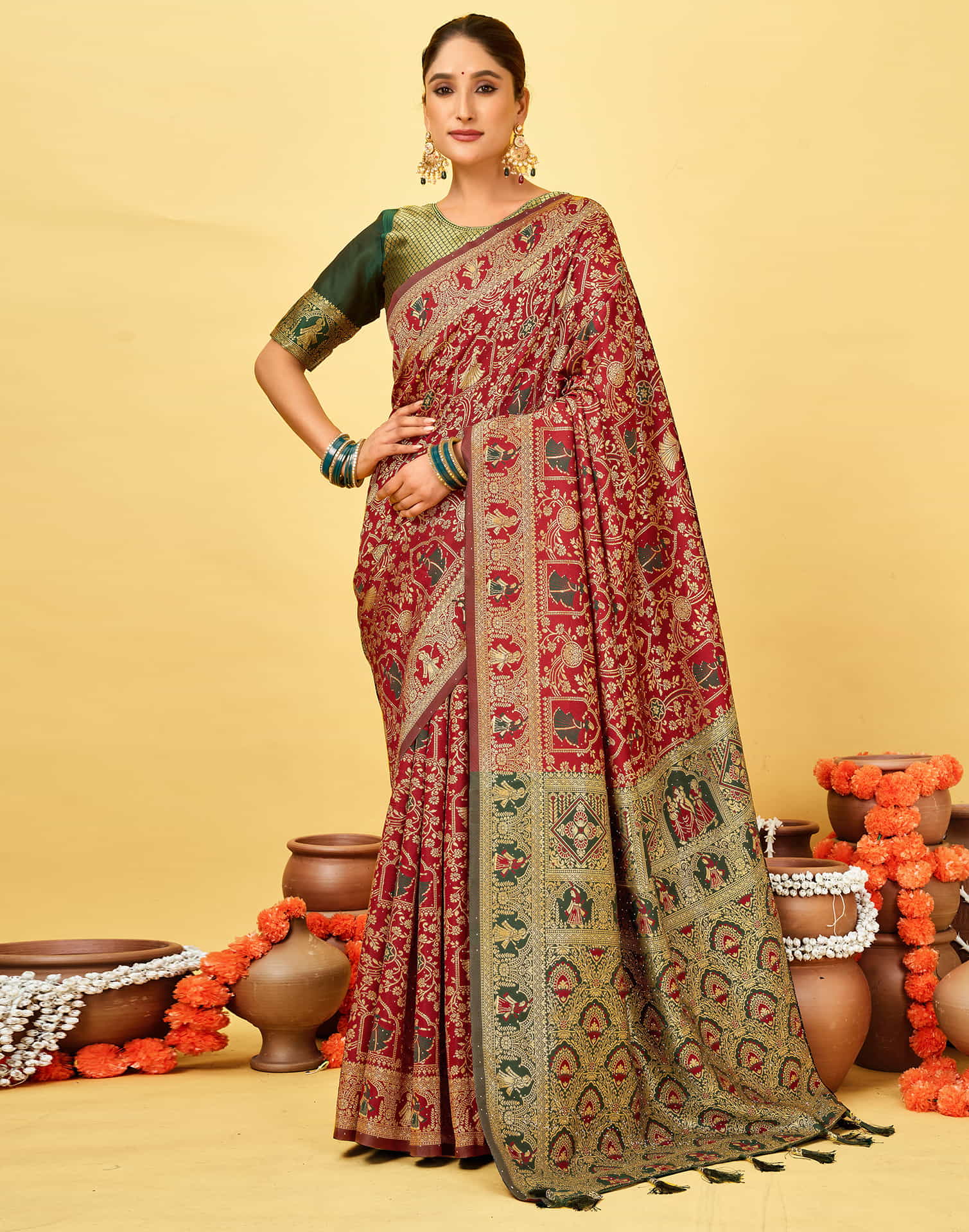 Maroon Silk Woven Baluchari Saree