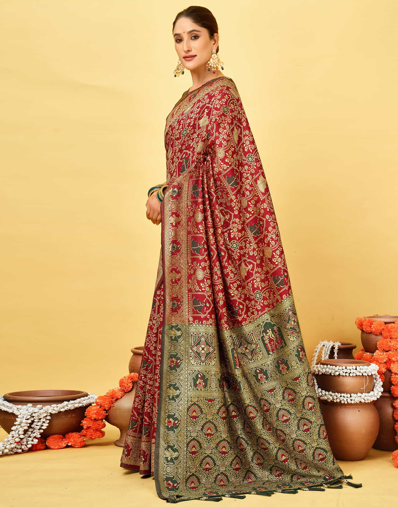 Maroon Silk Woven Baluchari Saree