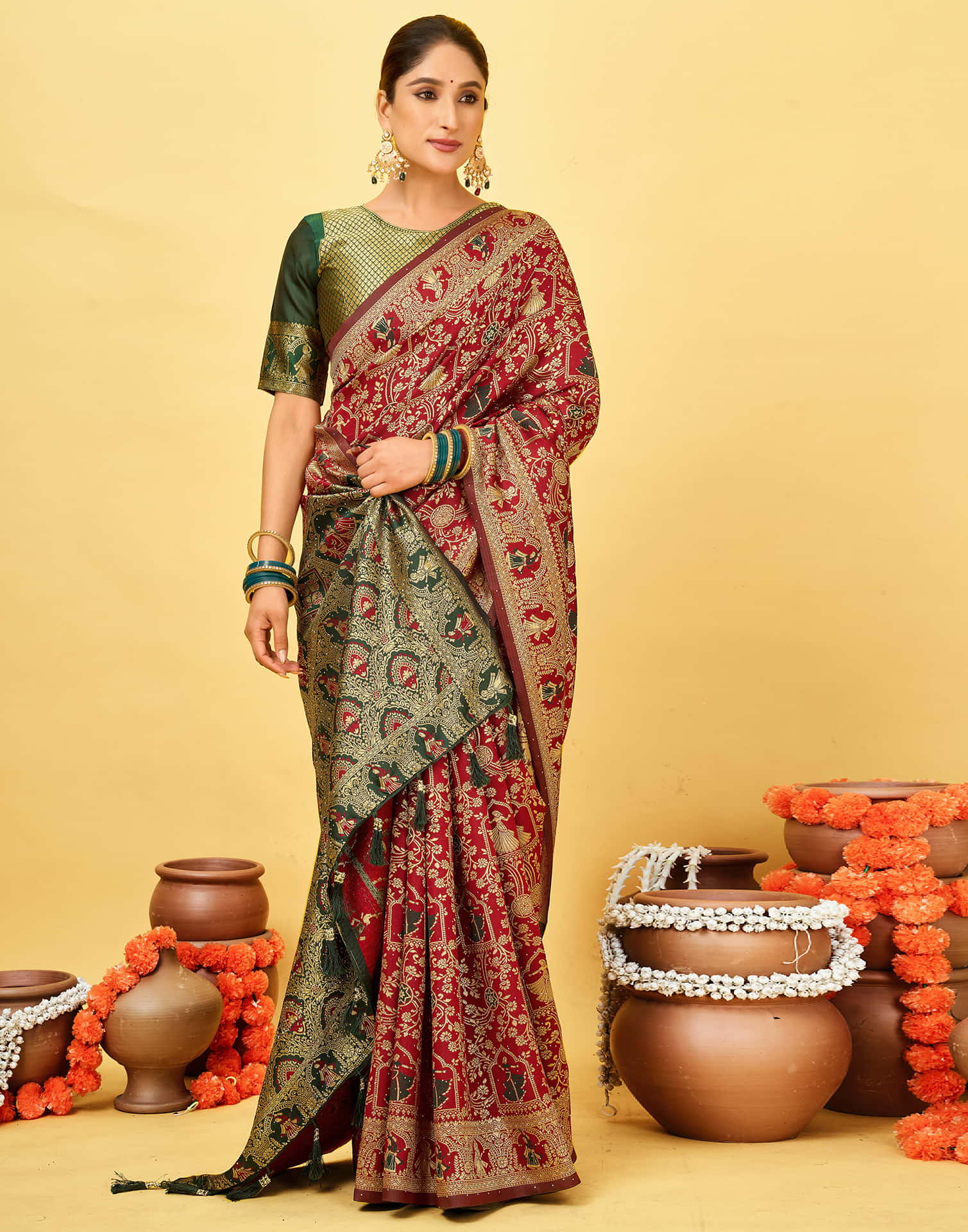 Maroon Silk Woven Baluchari Saree