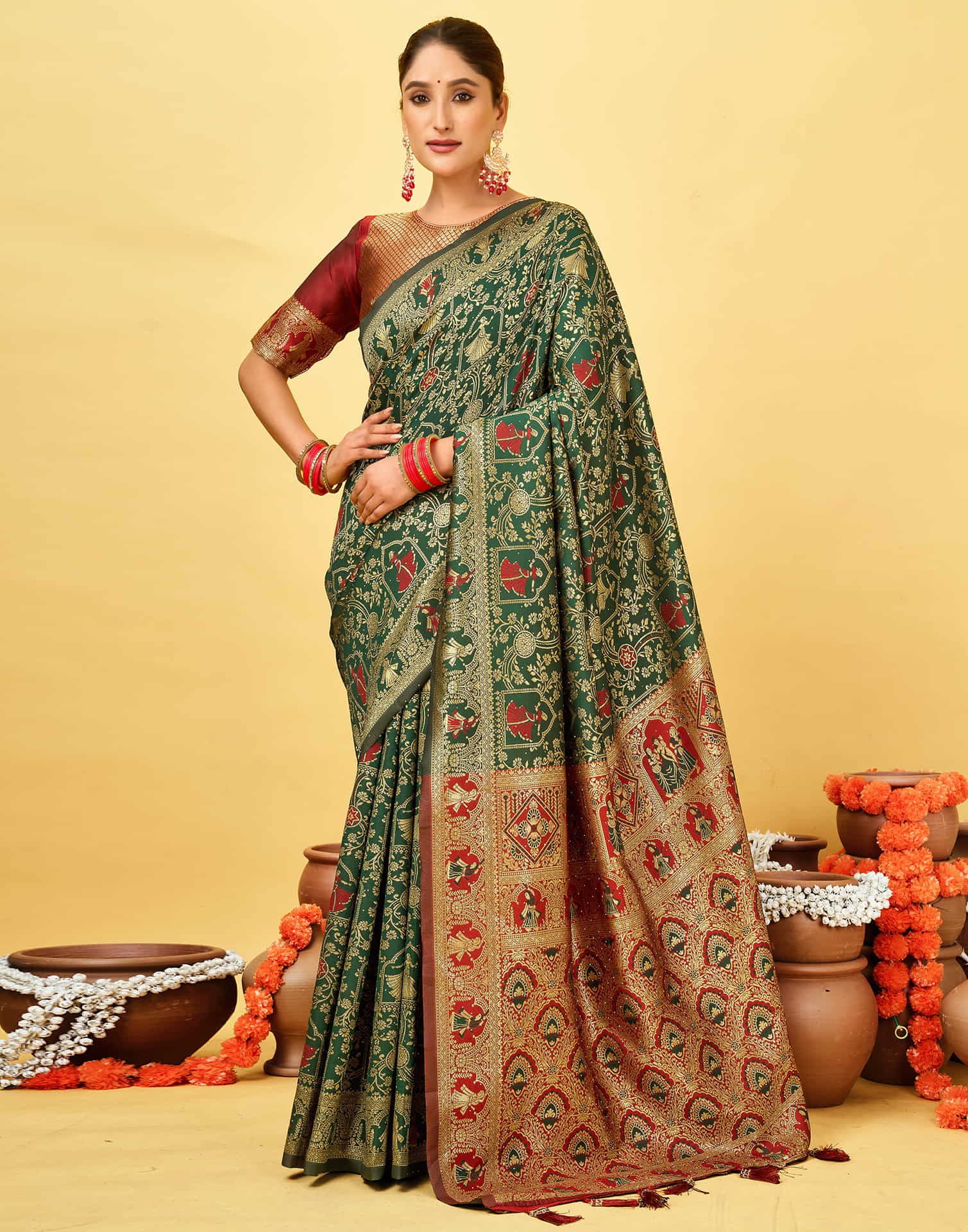 Dark Green Silk Woven Baluchari Saree
