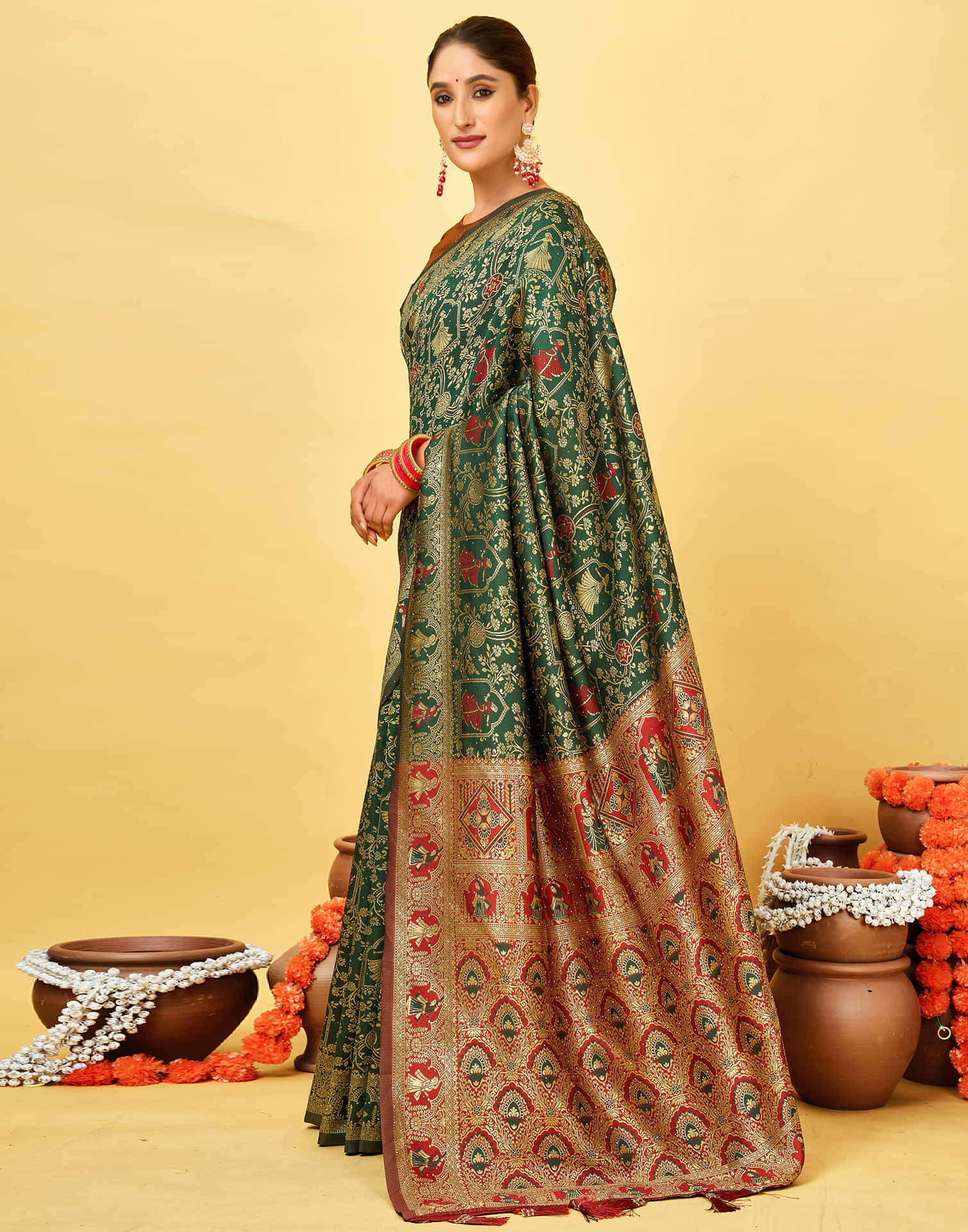 Dark Green Silk Woven Baluchari Saree