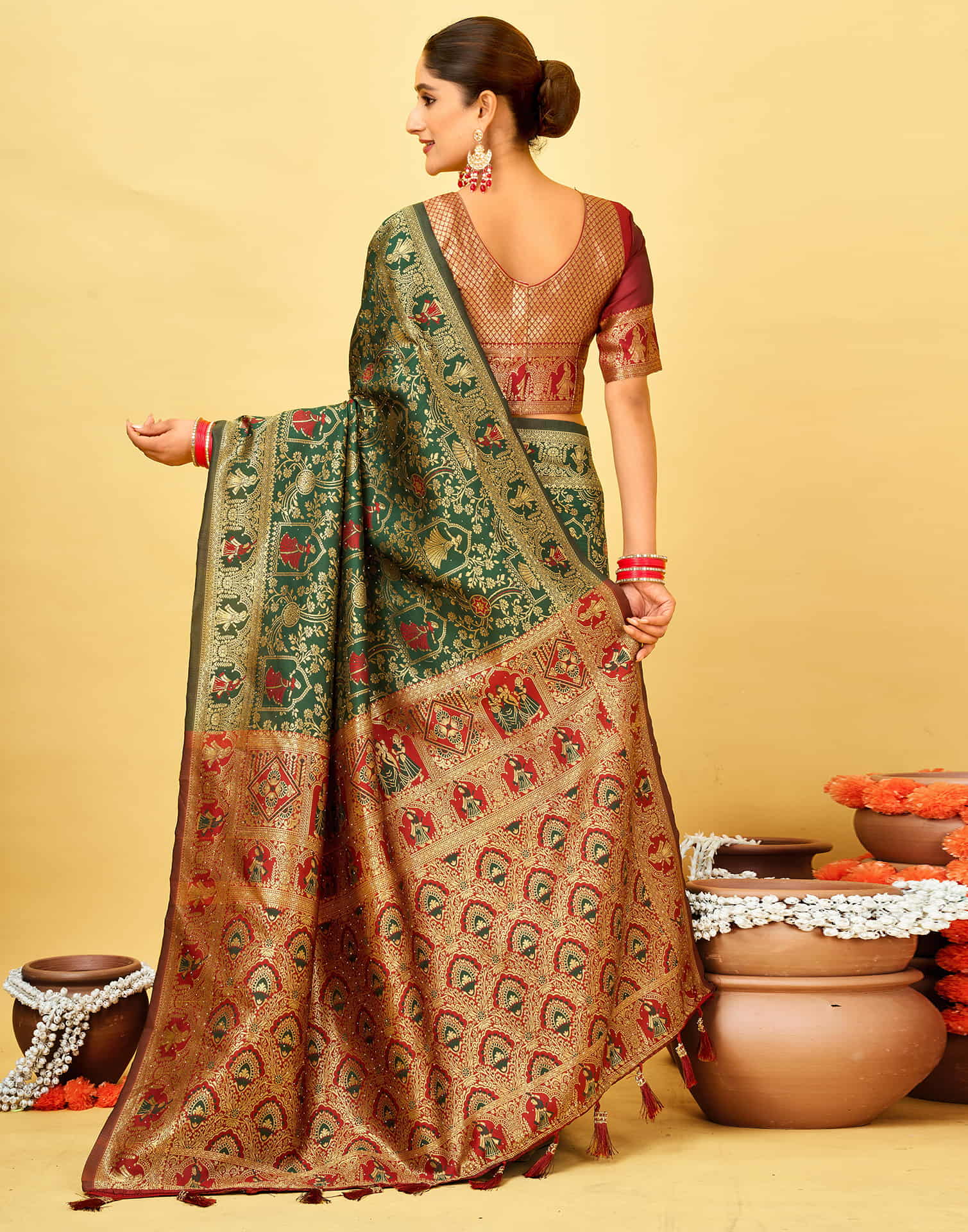 Dark Green Silk Woven Baluchari Saree