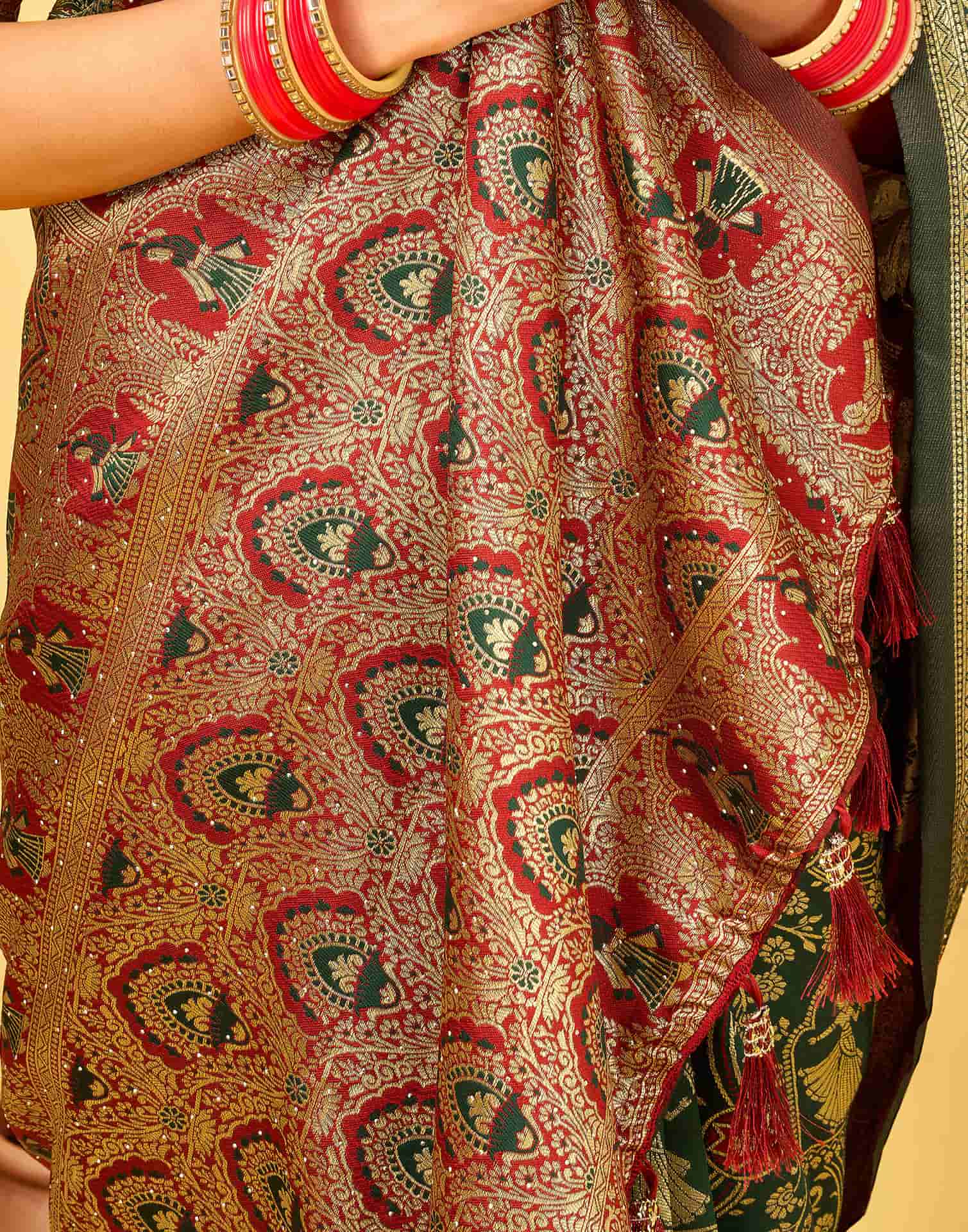 Dark Green Silk Woven Baluchari Saree