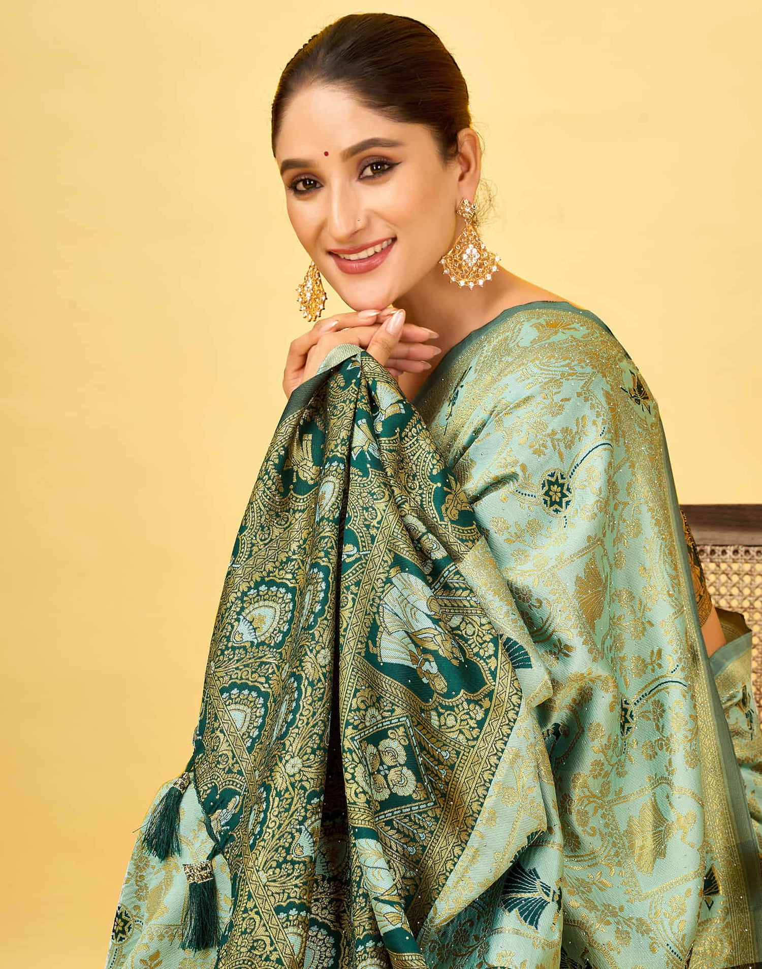 Light Mint Green Silk Woven Baluchari Saree