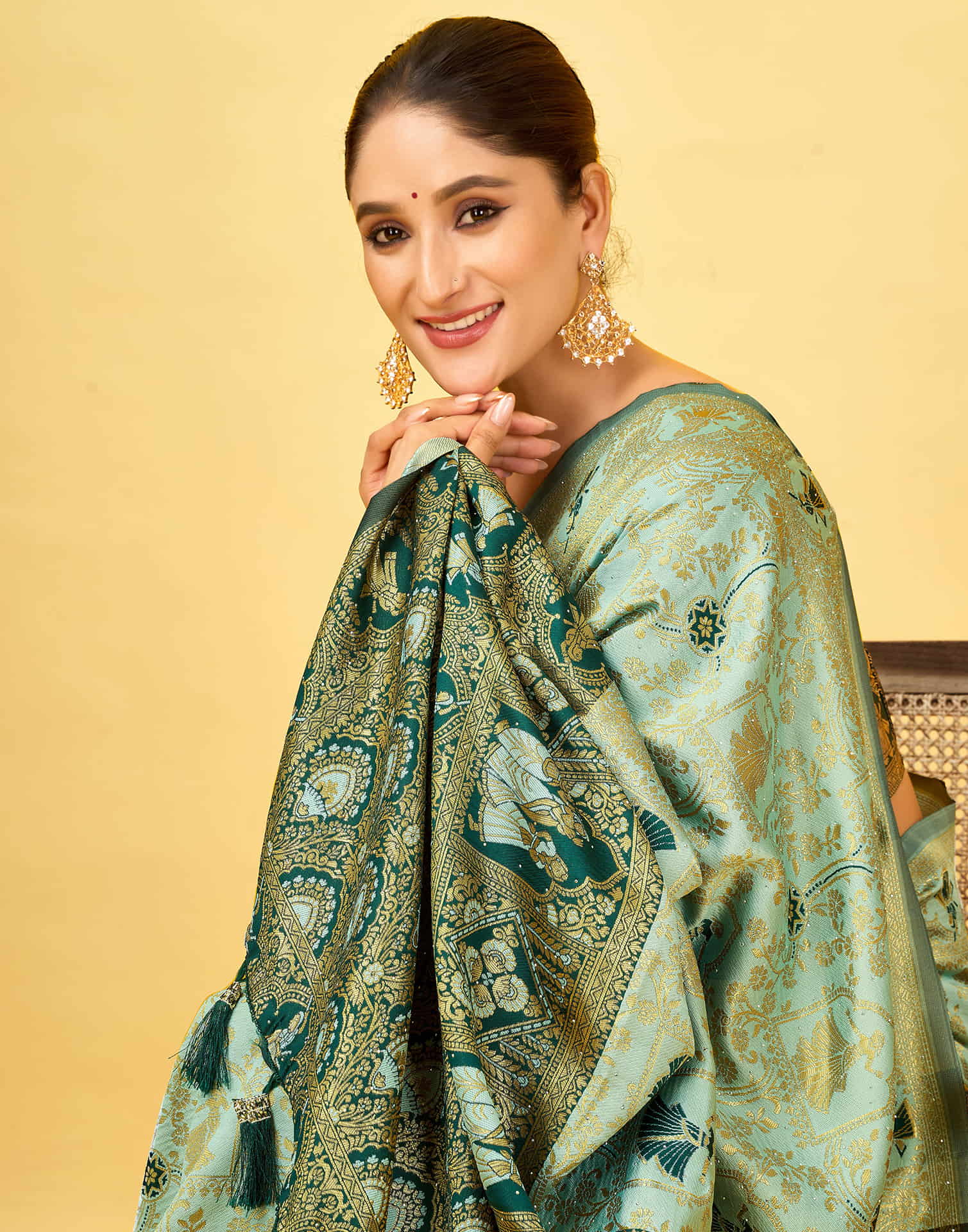 Light Mint Green Silk Woven Baluchari Saree