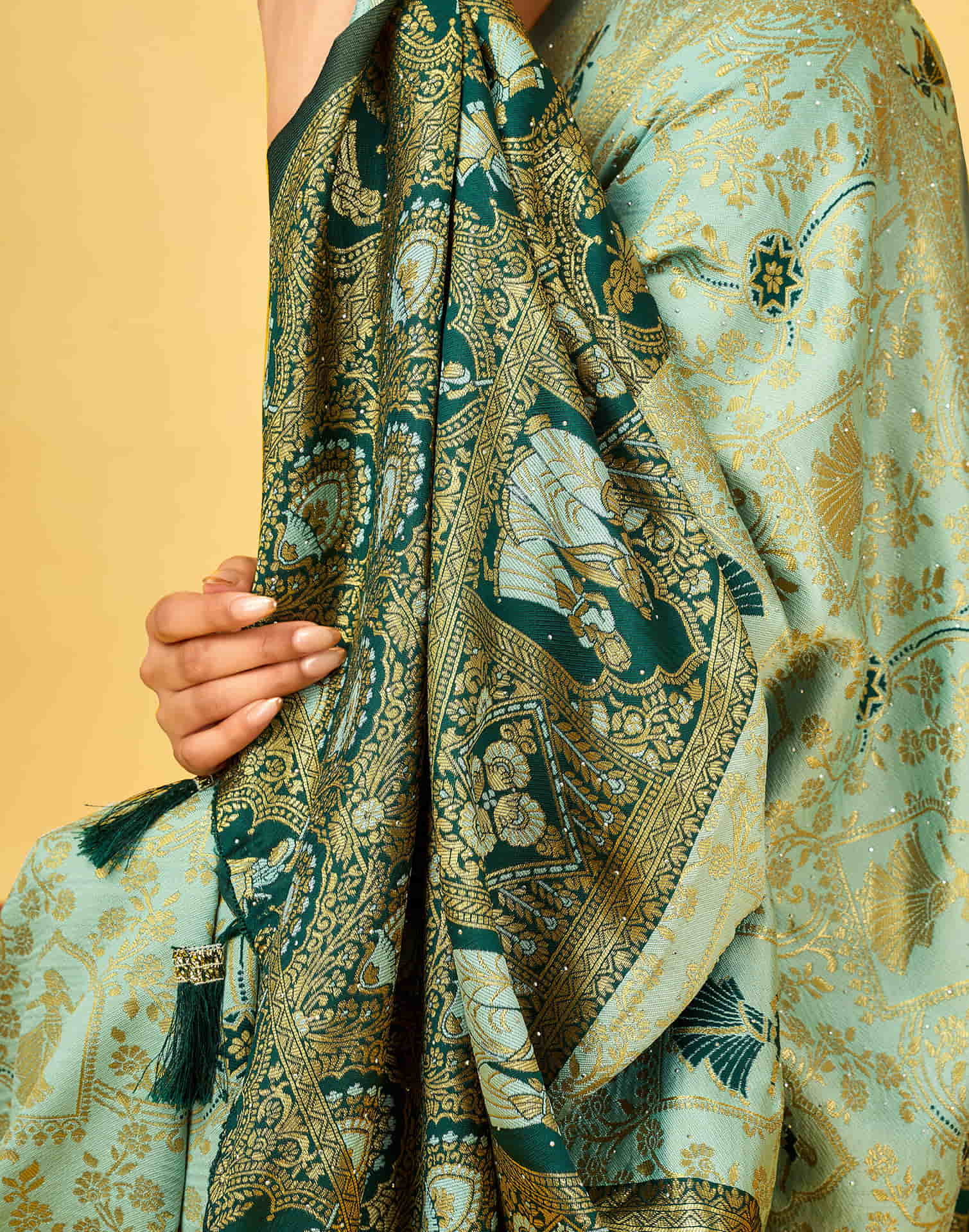 Light Mint Green Silk Woven Baluchari Saree