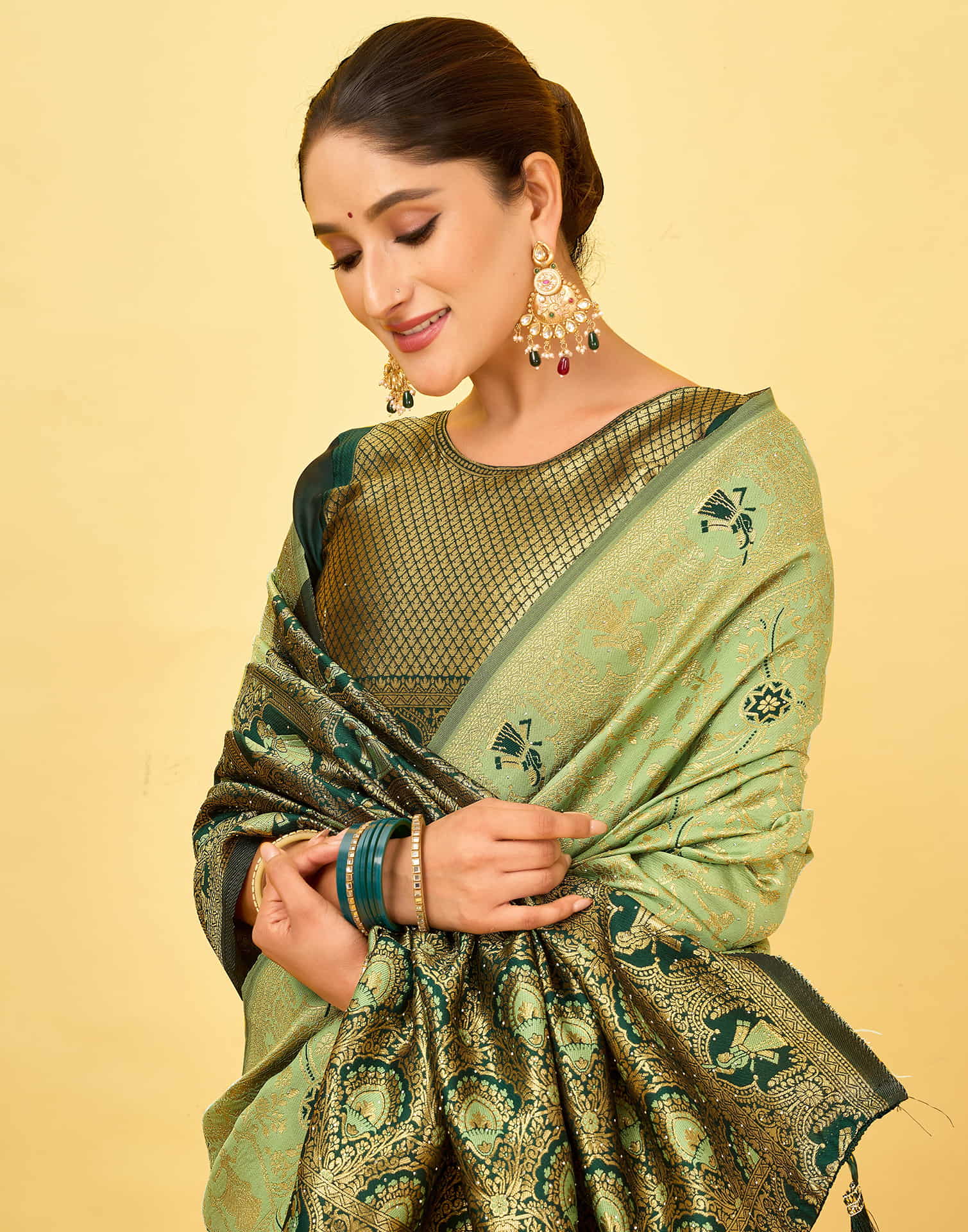 Pista Green Silk Woven Baluchari Saree