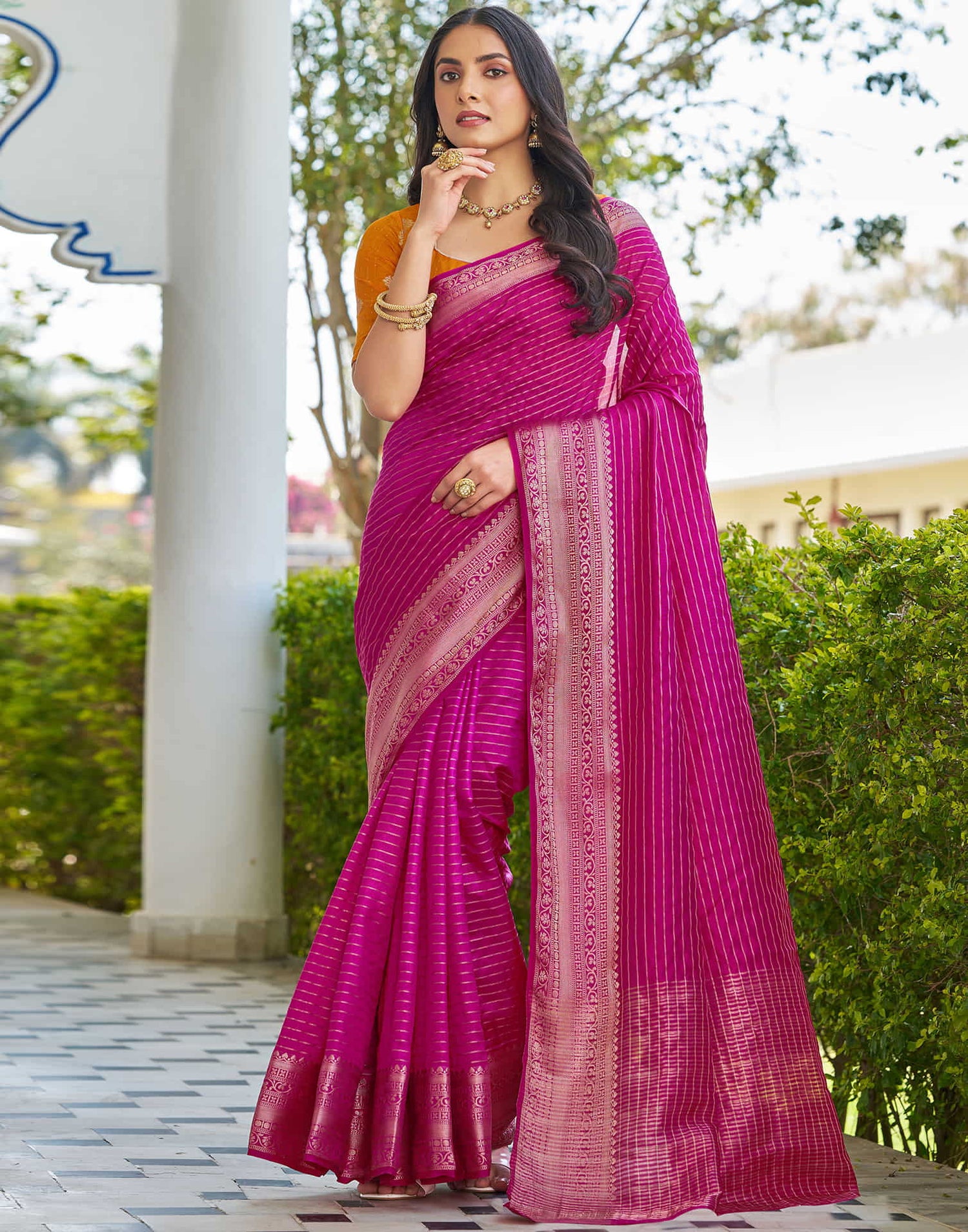Rani Pink Silk Woven Saree