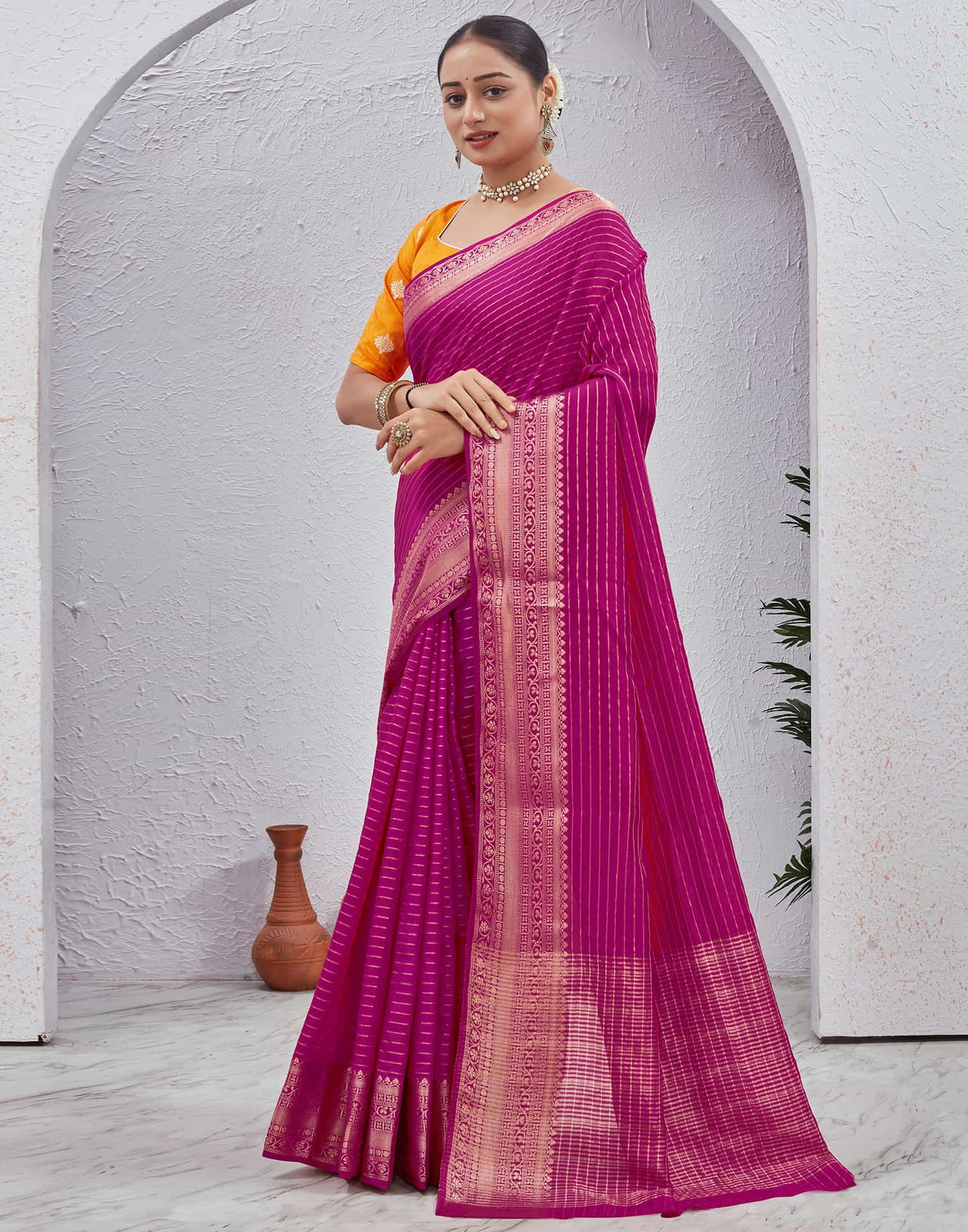 Rani Pink Silk Woven Saree