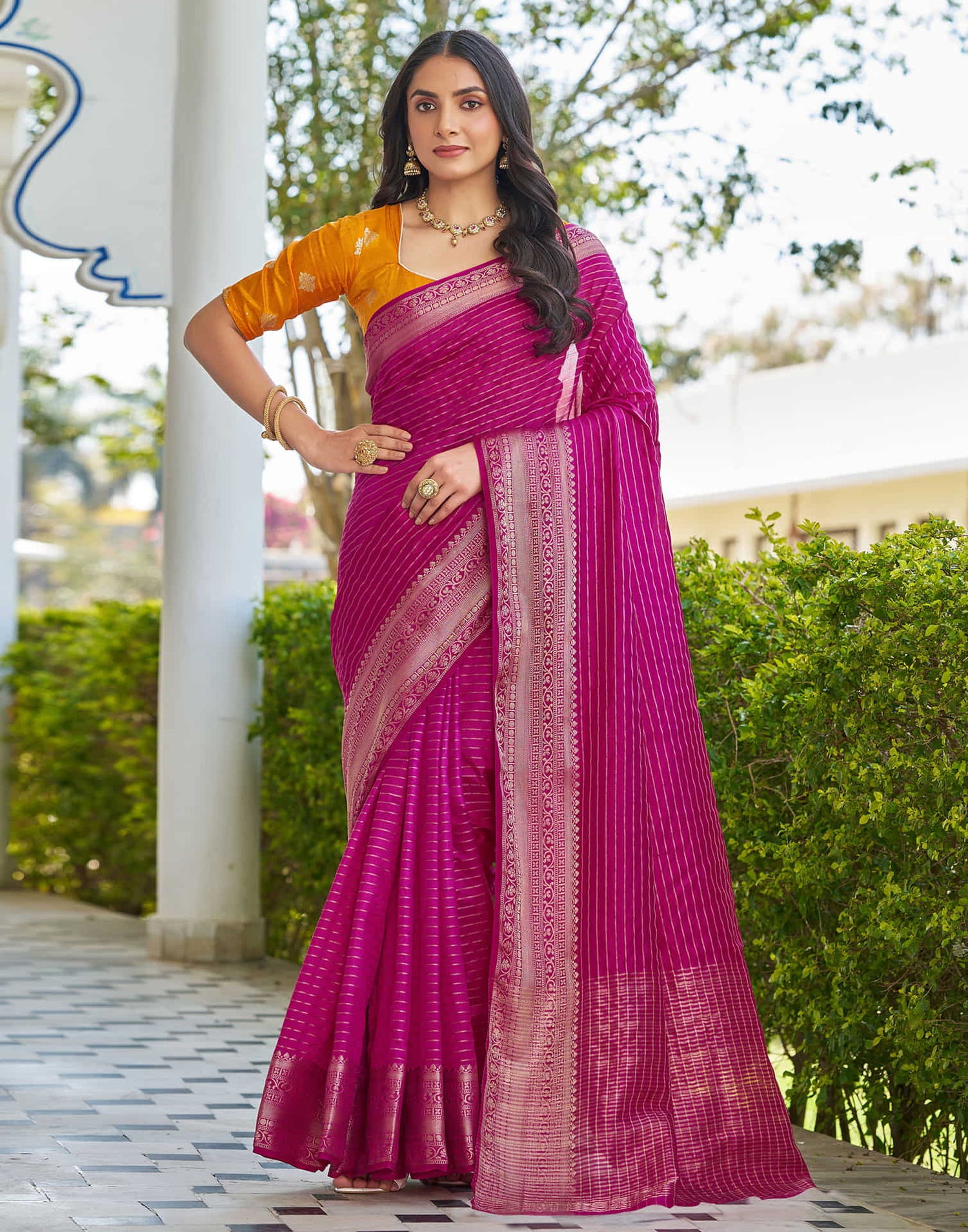 Rani Pink Silk Woven Saree