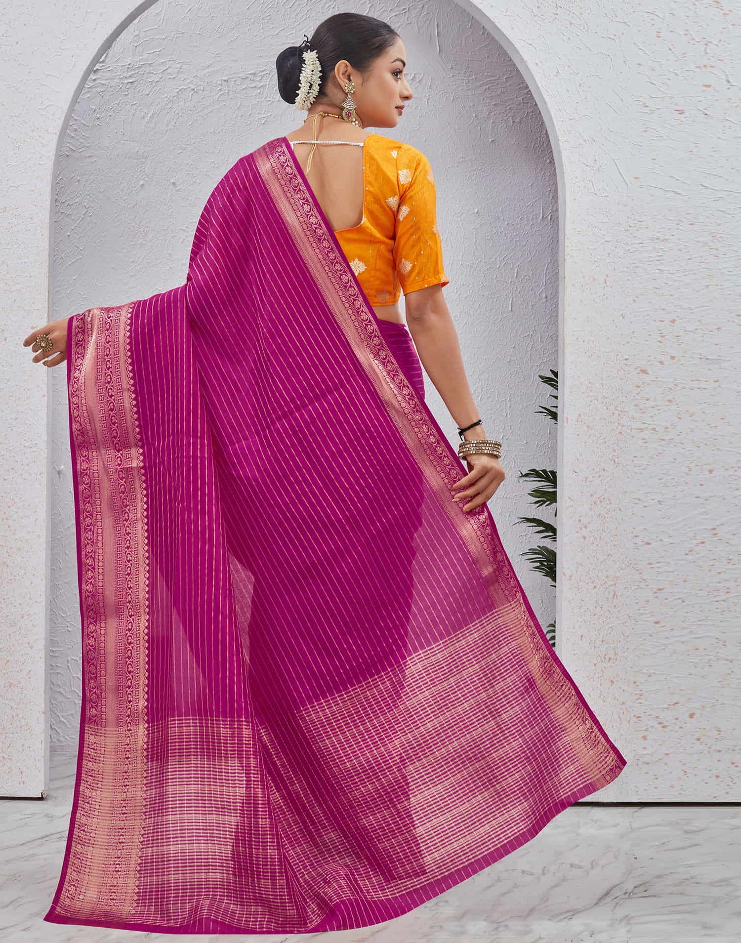 Rani Pink Silk Woven Saree