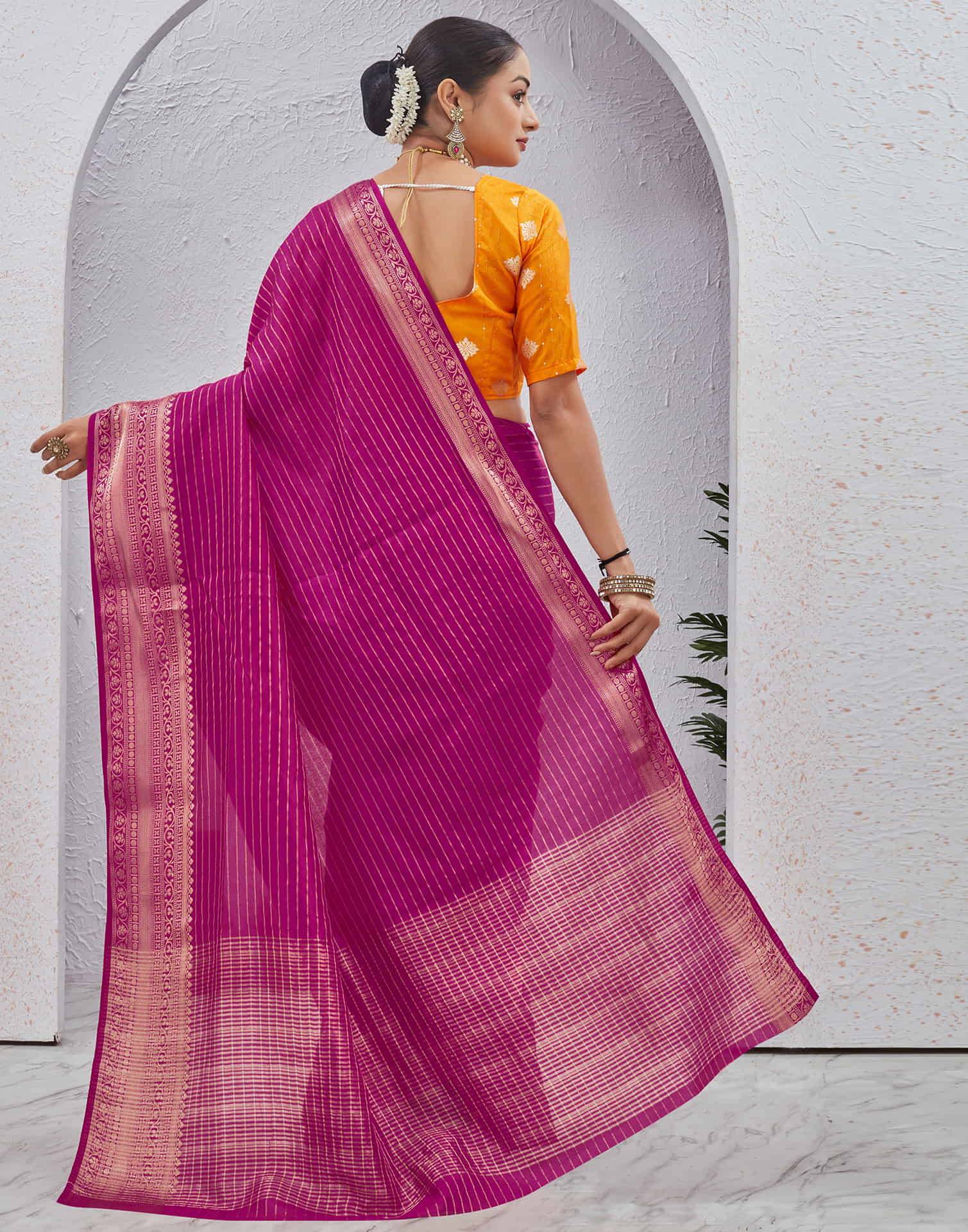 Rani Pink Silk Woven Saree