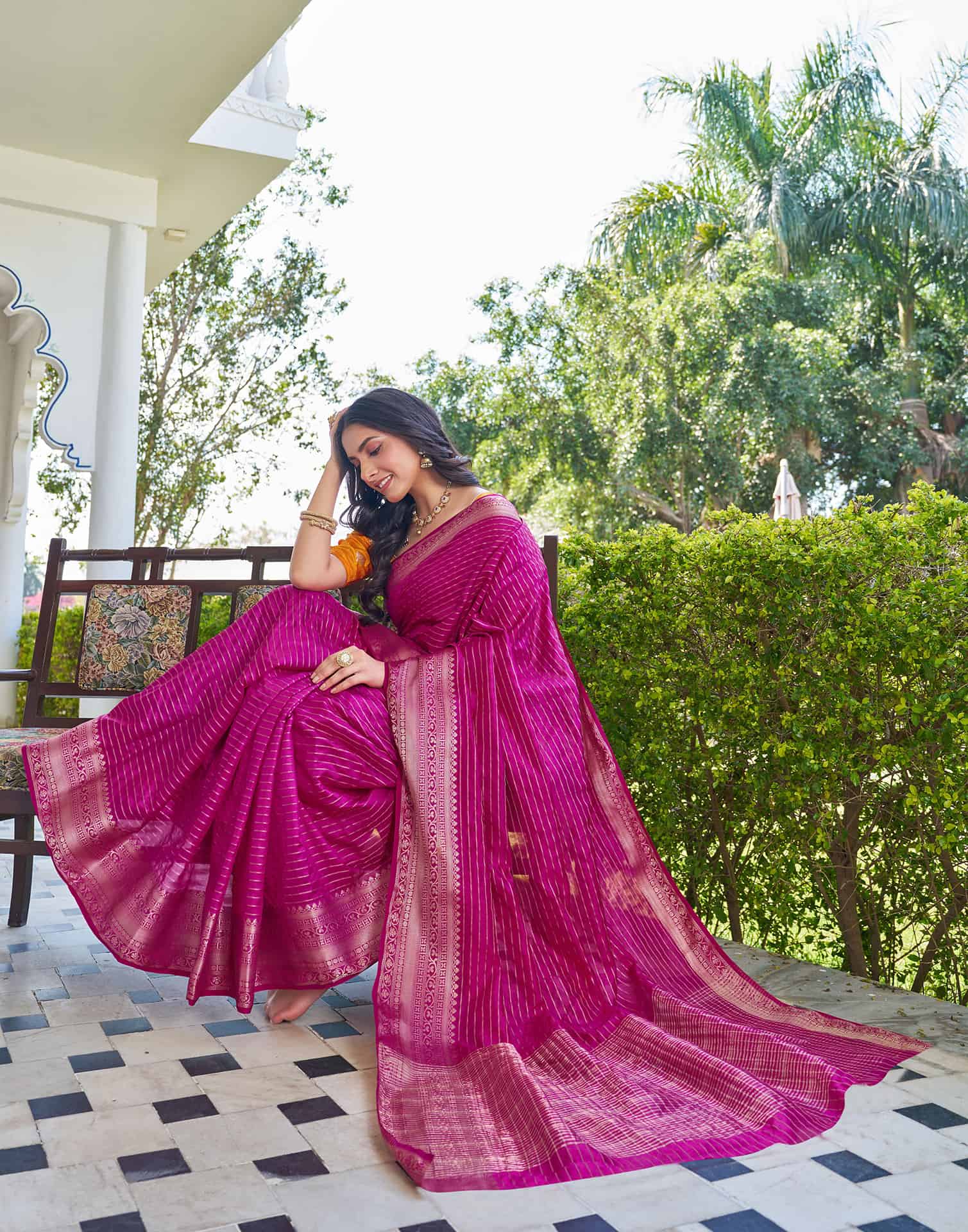 Rani Pink Silk Woven Saree