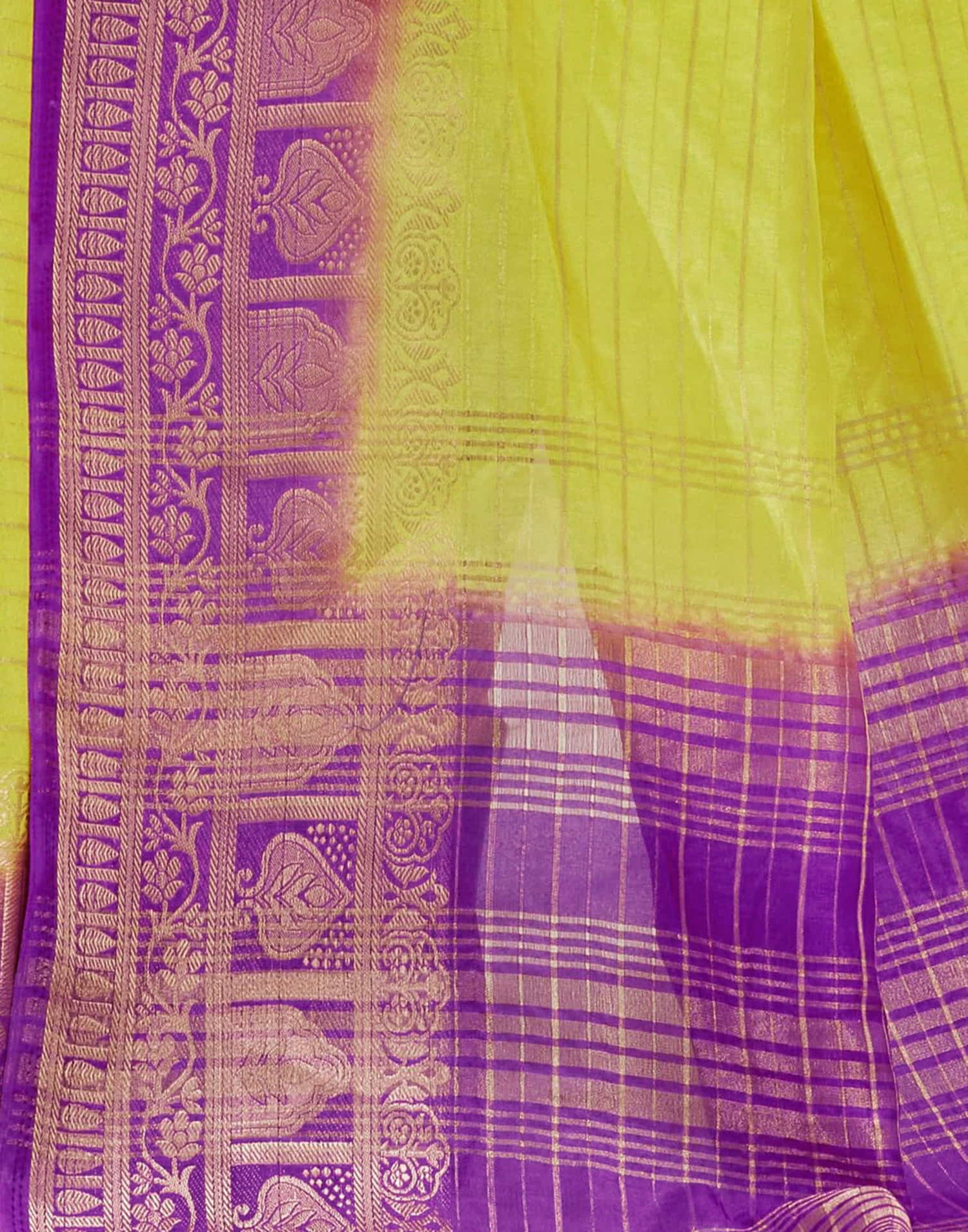 Lime Green Silk Woven Saree