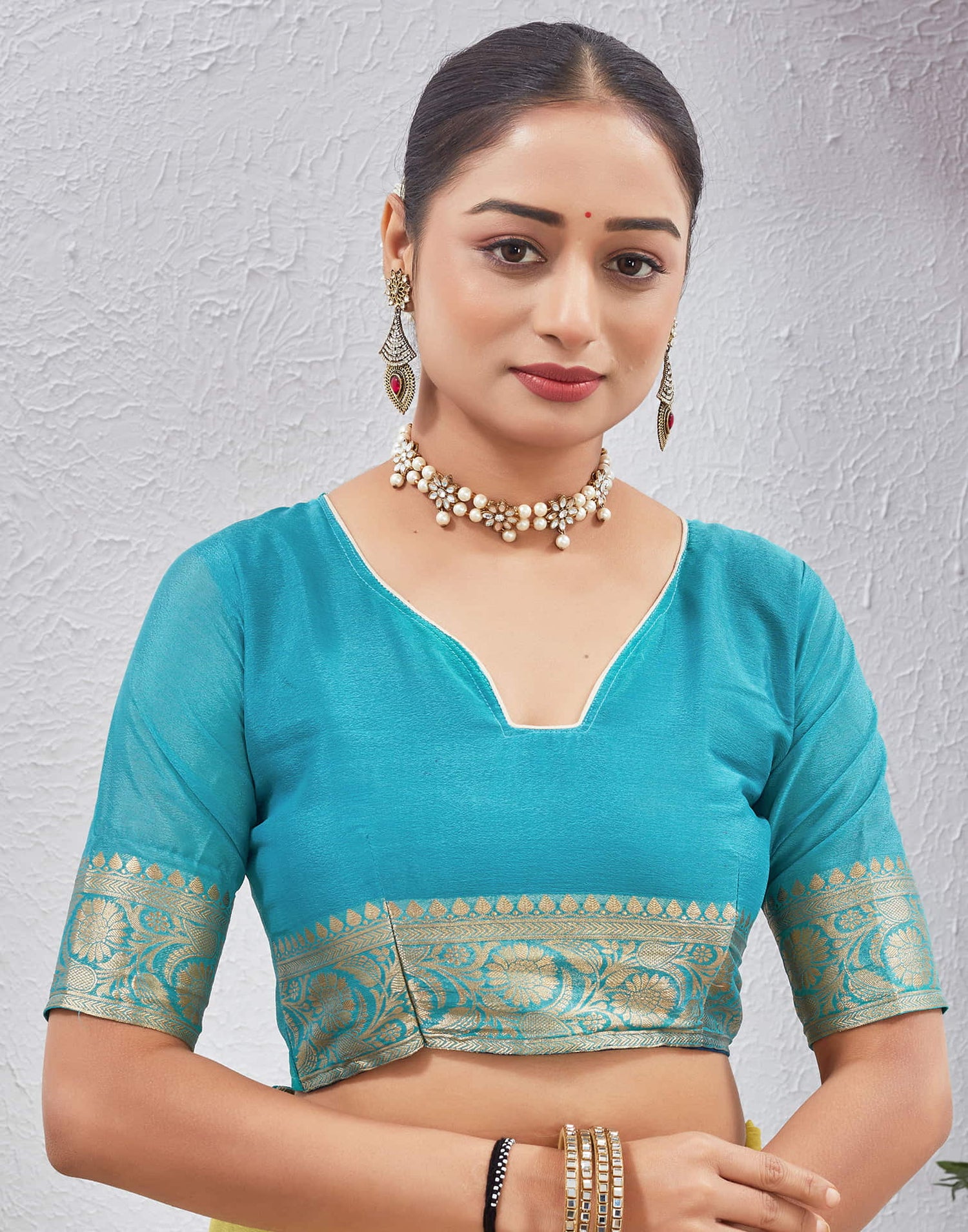 Lime Yellow Chinnon Woven Border Saree