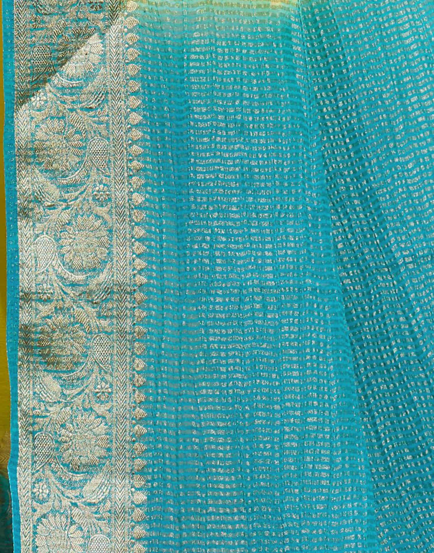 Lime Yellow Chinnon Woven Border Saree
