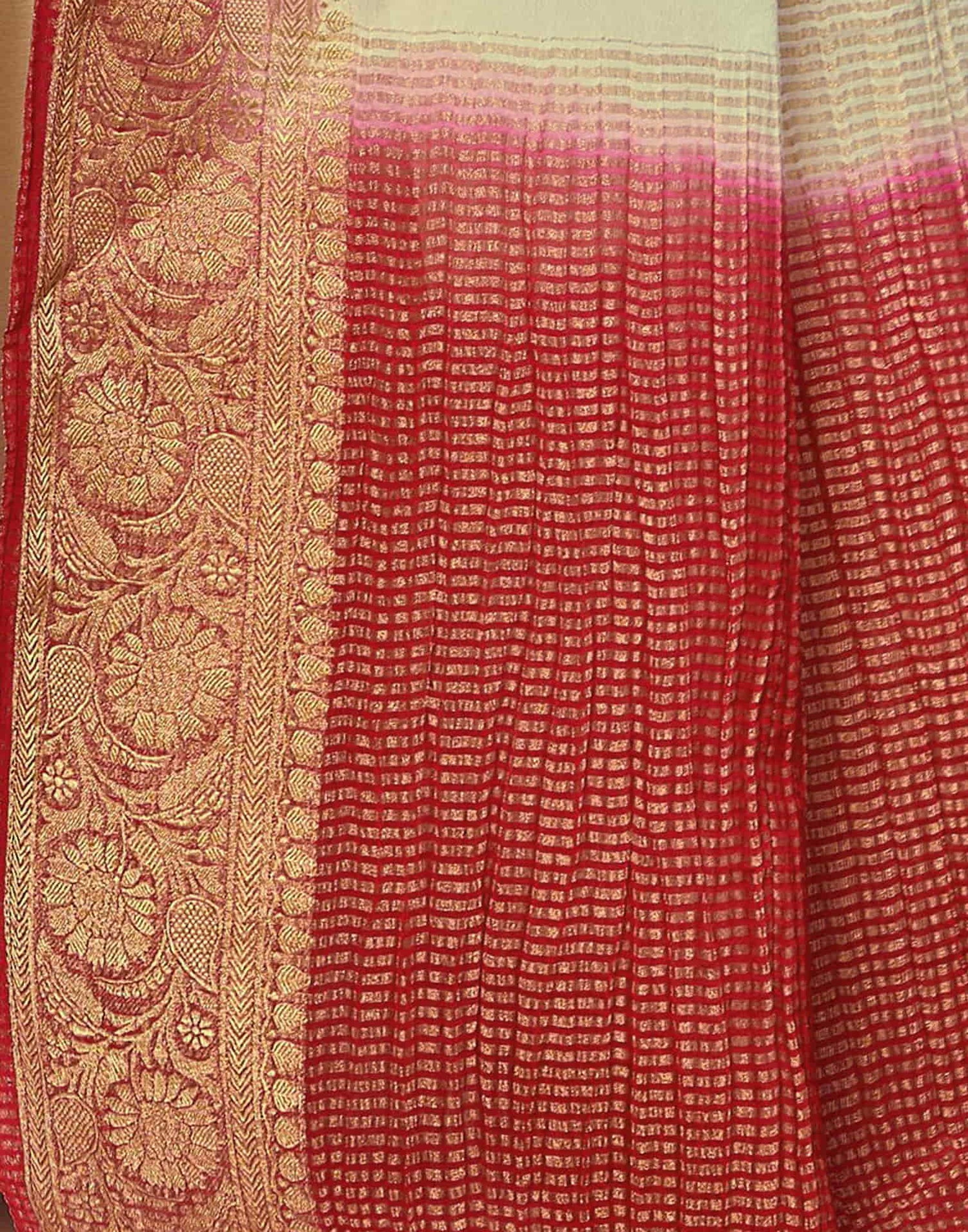Cream Chinnon Woven Border Saree