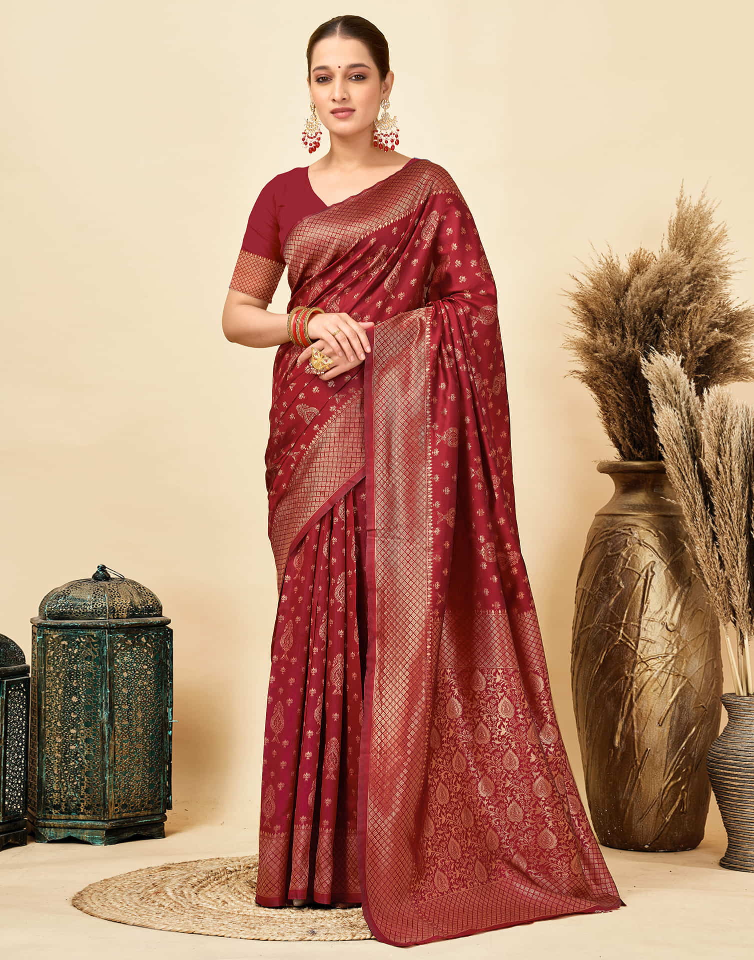Maroon Silk Woven Banarasi Saree