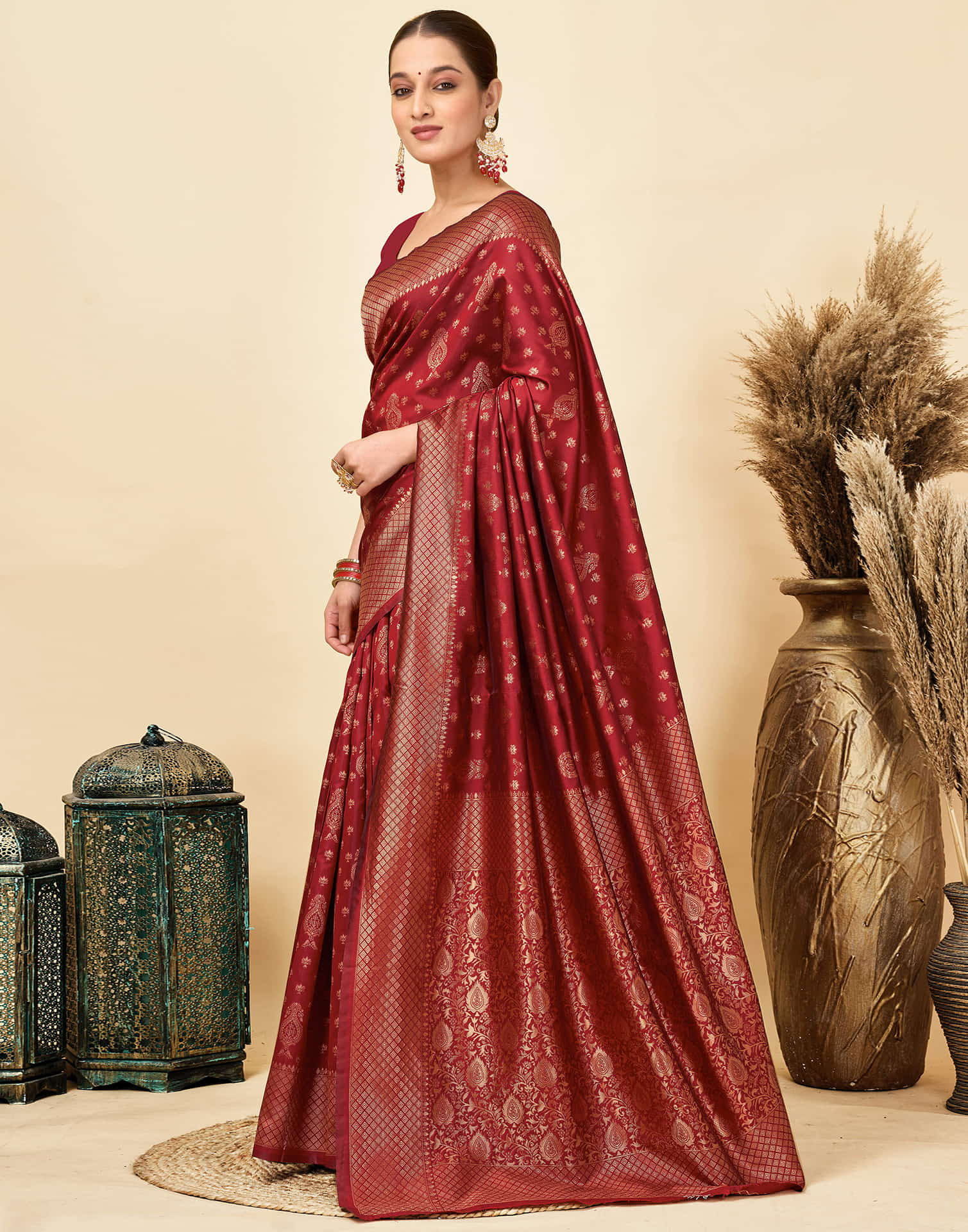 Maroon Silk Woven Banarasi Saree
