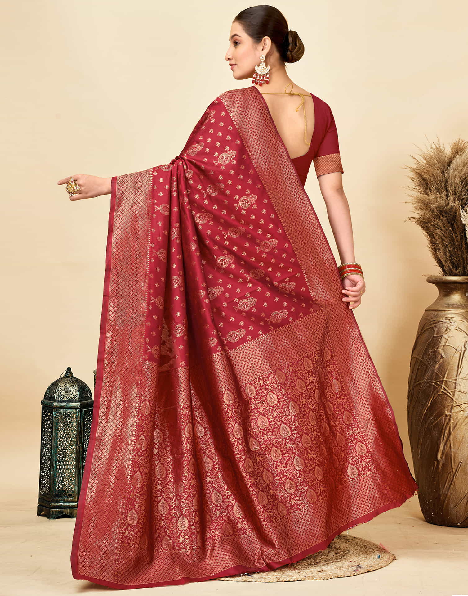 Maroon Silk Woven Banarasi Saree