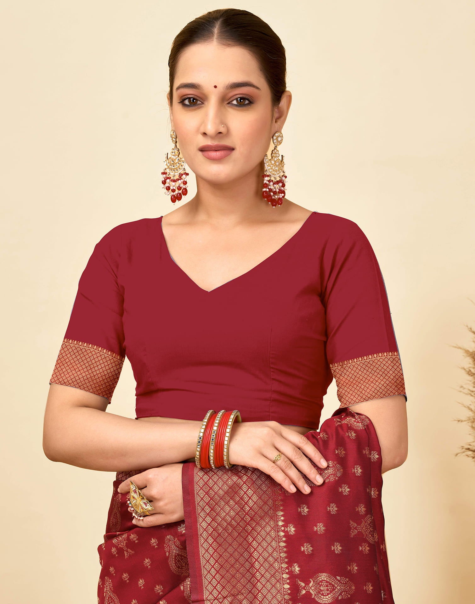 Maroon Silk Woven Banarasi Saree
