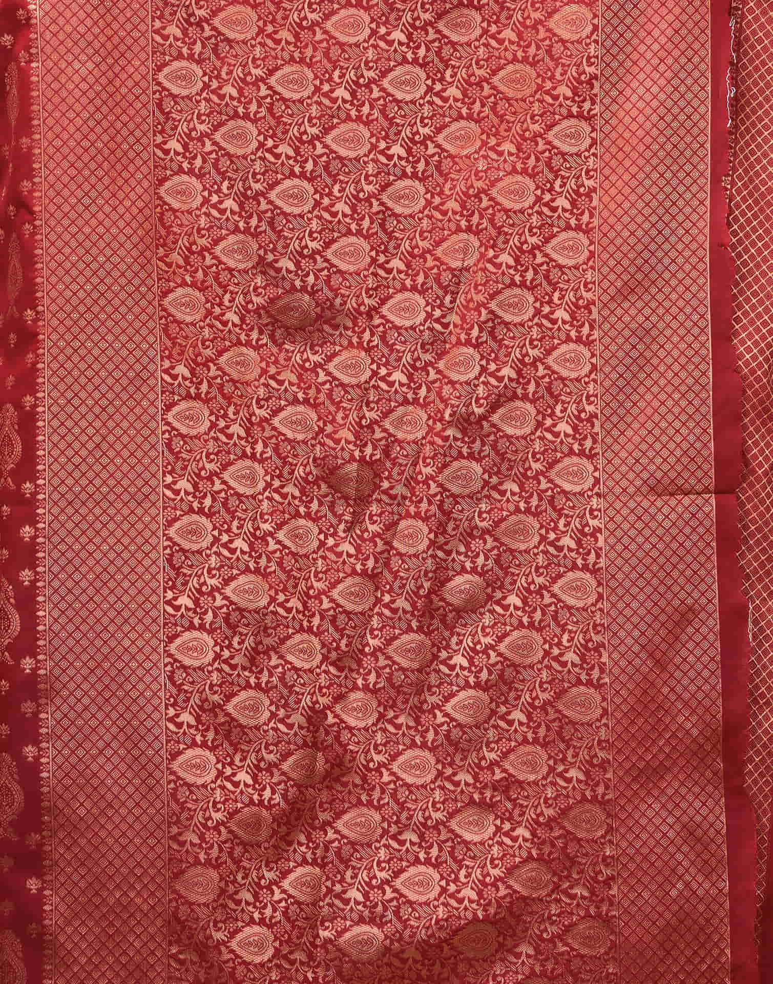 Maroon Silk Woven Banarasi Saree