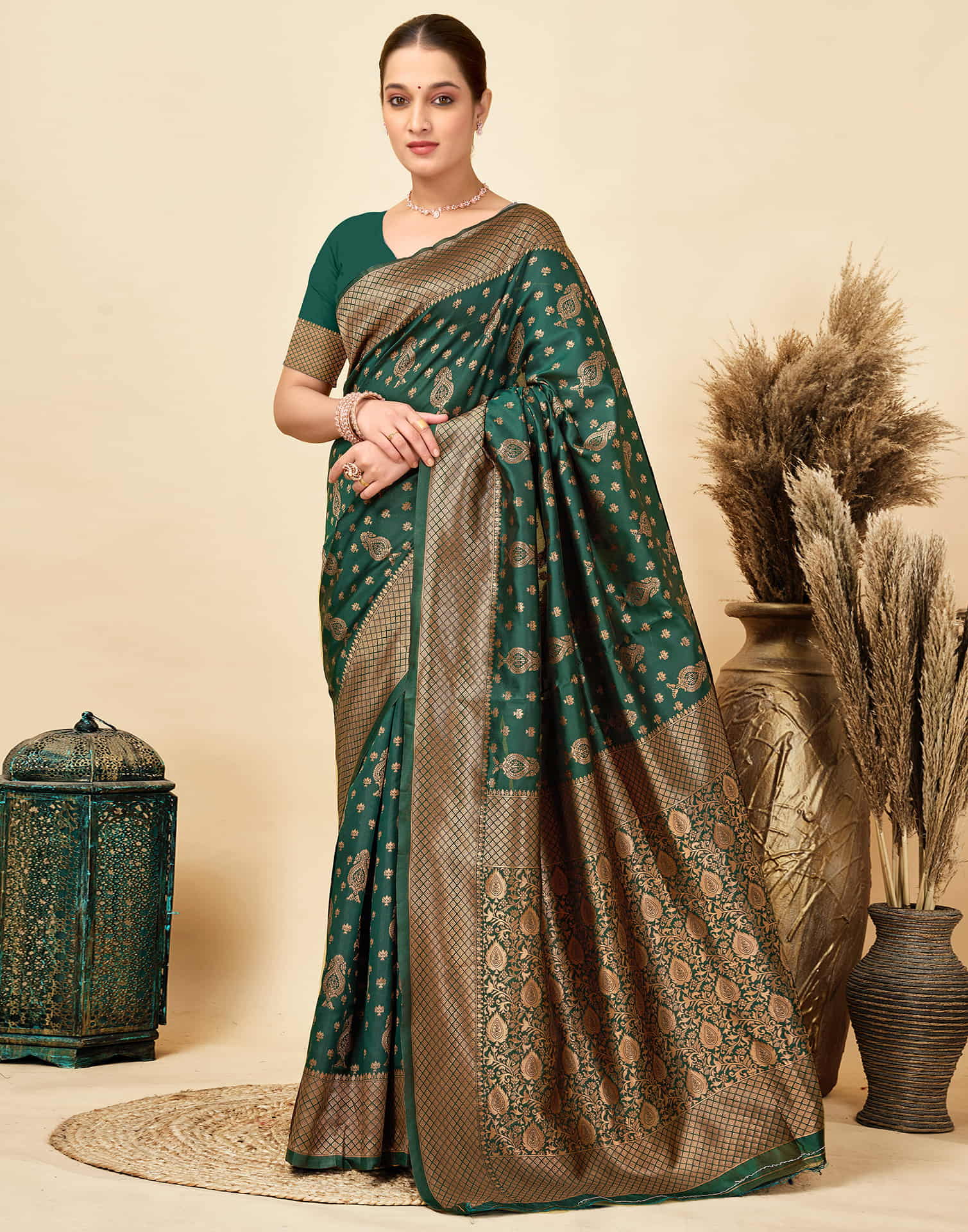 Dark Green Silk Woven Banarasi Saree